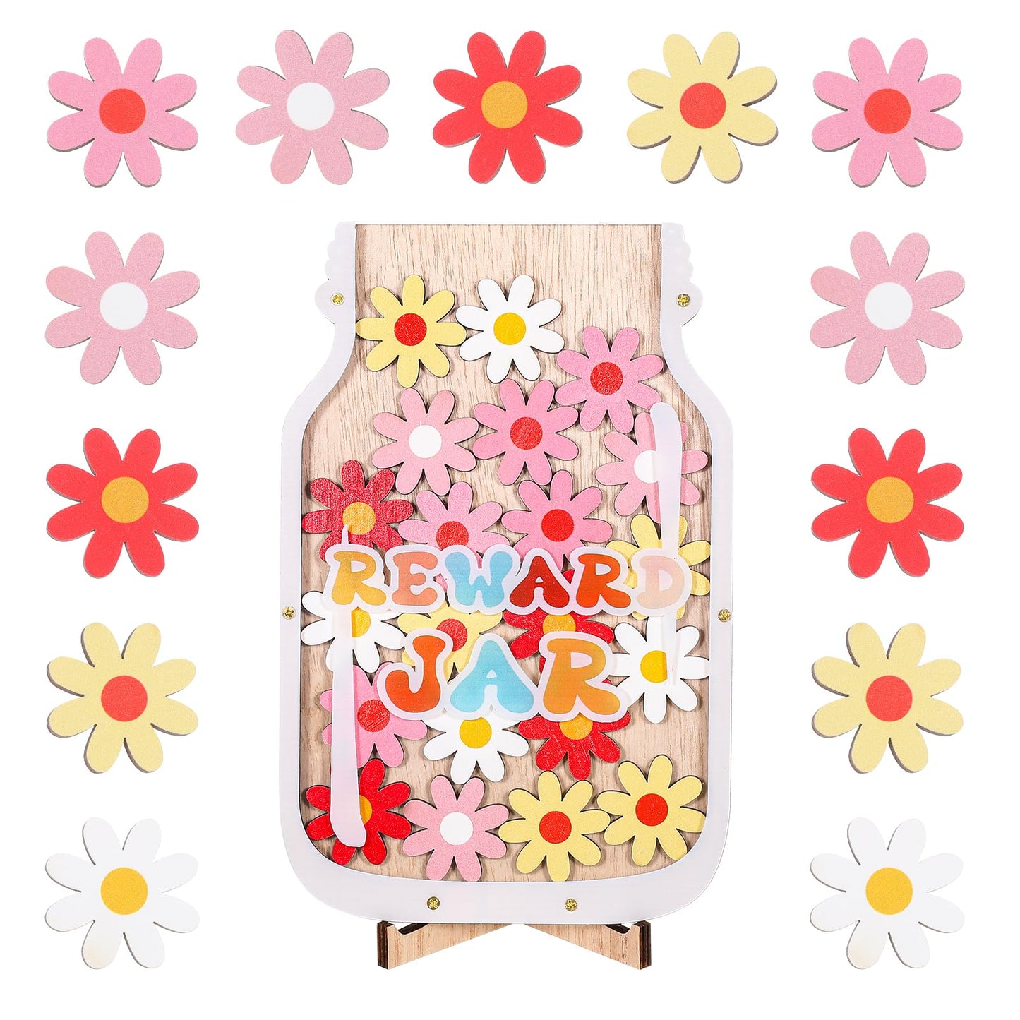 Flower Reward Jar, Classroom Reward Jar with 25 PCS Flower, Rewards Jars for Kids, Boys, Girls, Children, Classroom management