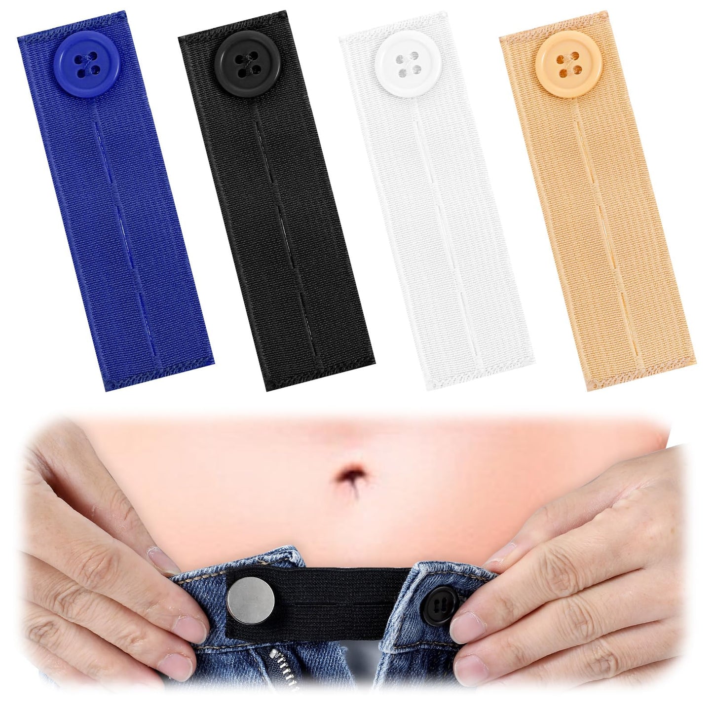 8 Pcs Button Extender for Trousers 4 Colors Trouser Waist Extender Elastic Waistband Extender for Women and Men