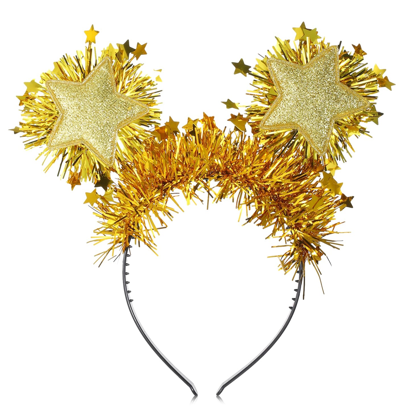 Sparkling Gold Stars Headbands, Foil Strips Glitter Tinsel Headband, Gold Festive Headband for Birthday,New Year,Rave,Christmas