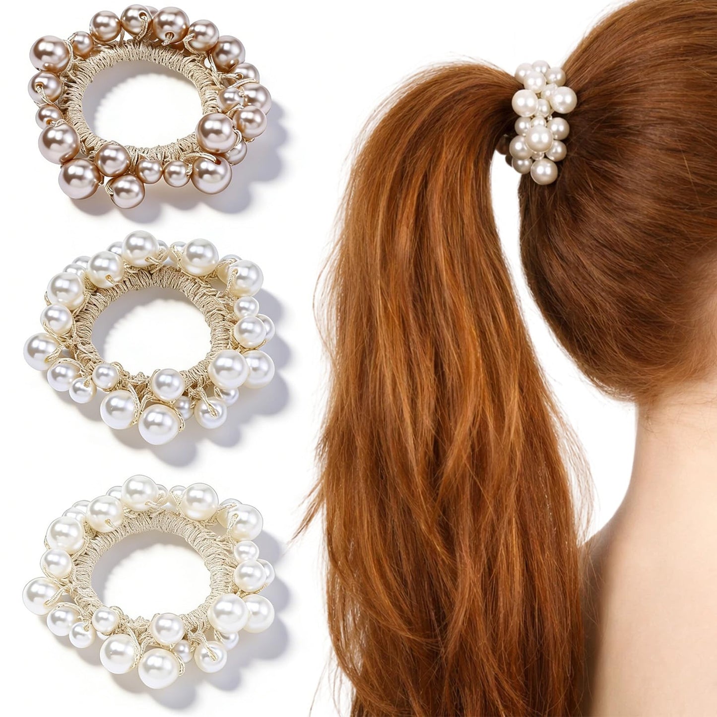 3 Pcs Pearl Hair Ties, Elastic Scrunchies Ponytail Holders for Women, Elegant Stylish Pearl Hair Accessories for Women Girl
