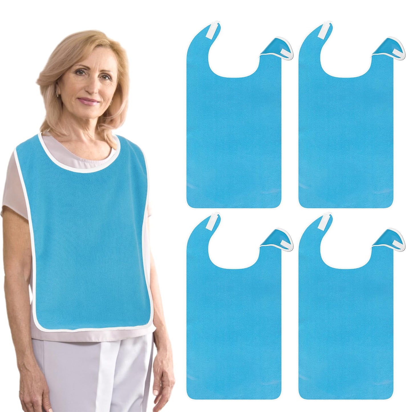 12 Pack Adult Bibs for Women & Men Washable Senior Bibs for Eating Terry Cloth Clothing Protector with Crumb Catcher