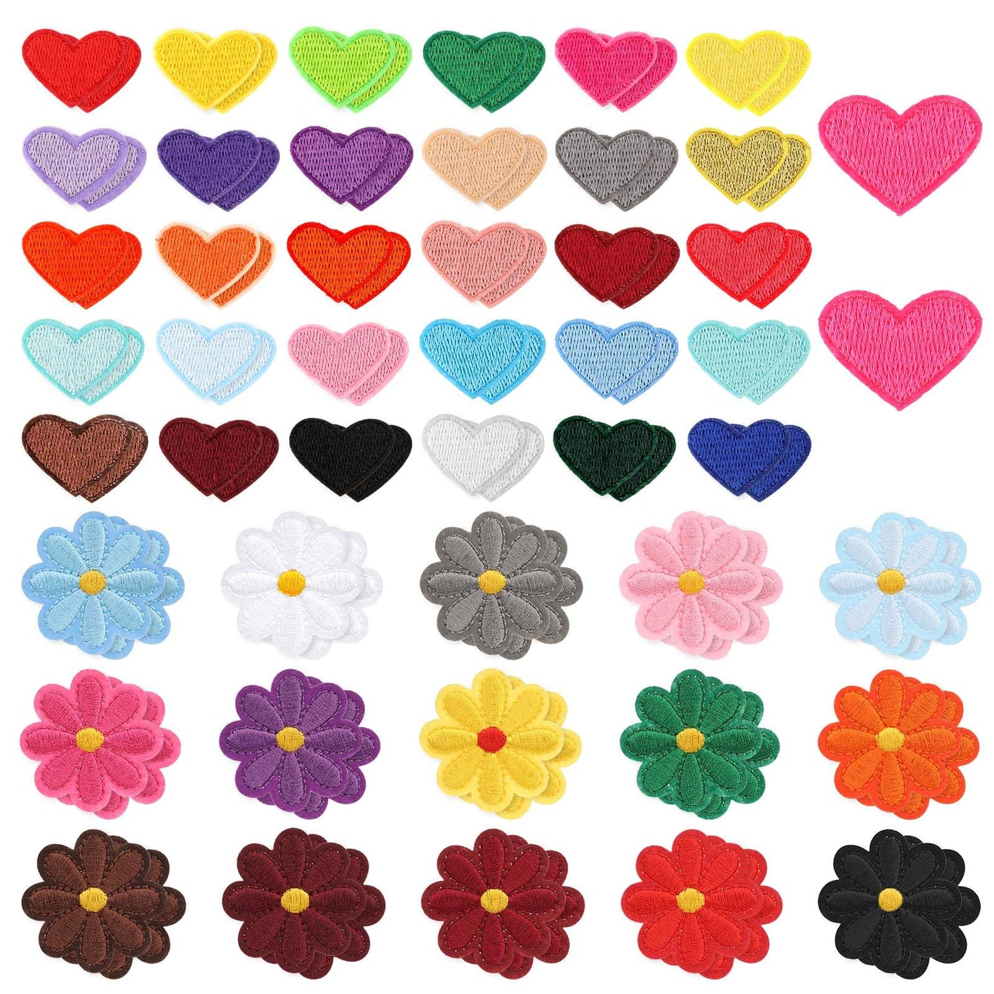 92 pcs Iron on Patches Flower Sew on Patches Daisy Patches Embroidered Heart Patches for Clothing,Hat, Backpacks, T-Shirts, DIY, Bags