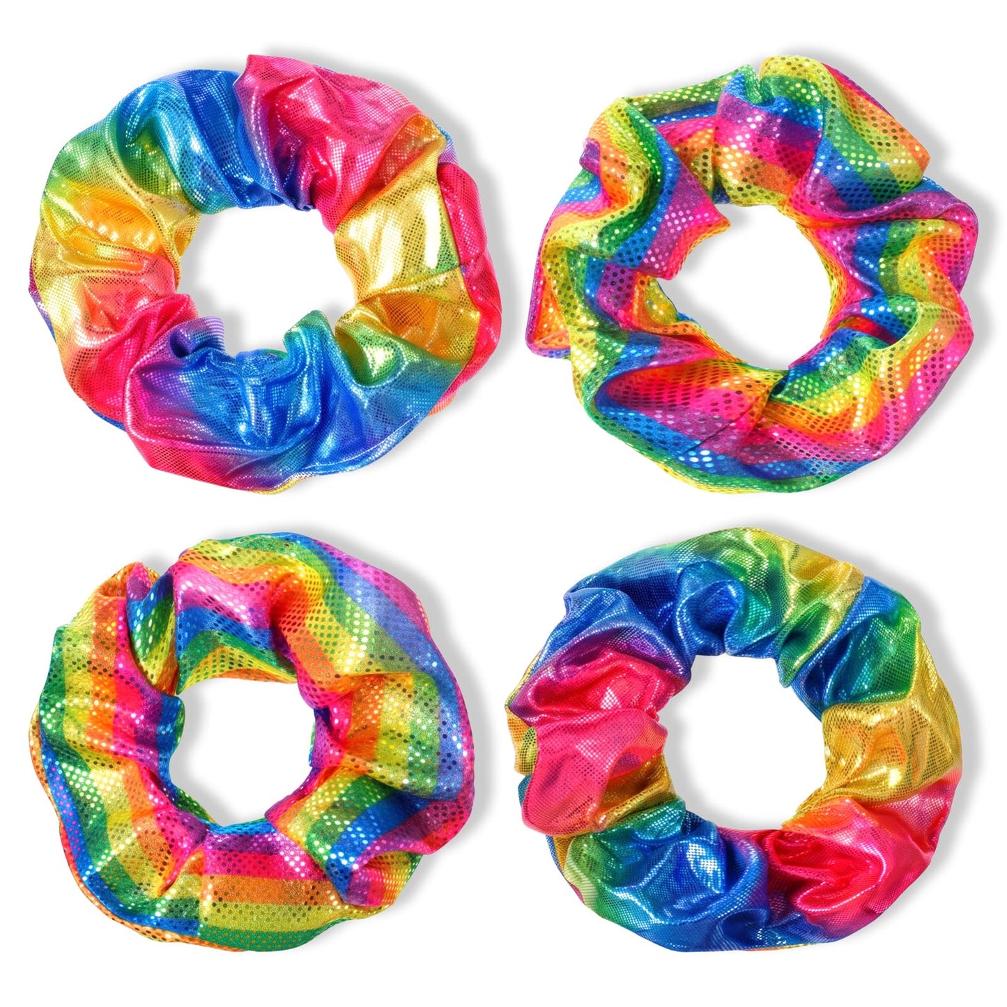 4 Pcs Colorful Hairs Scrunchie for Women Girls, Rainbow Hair Scrunchies