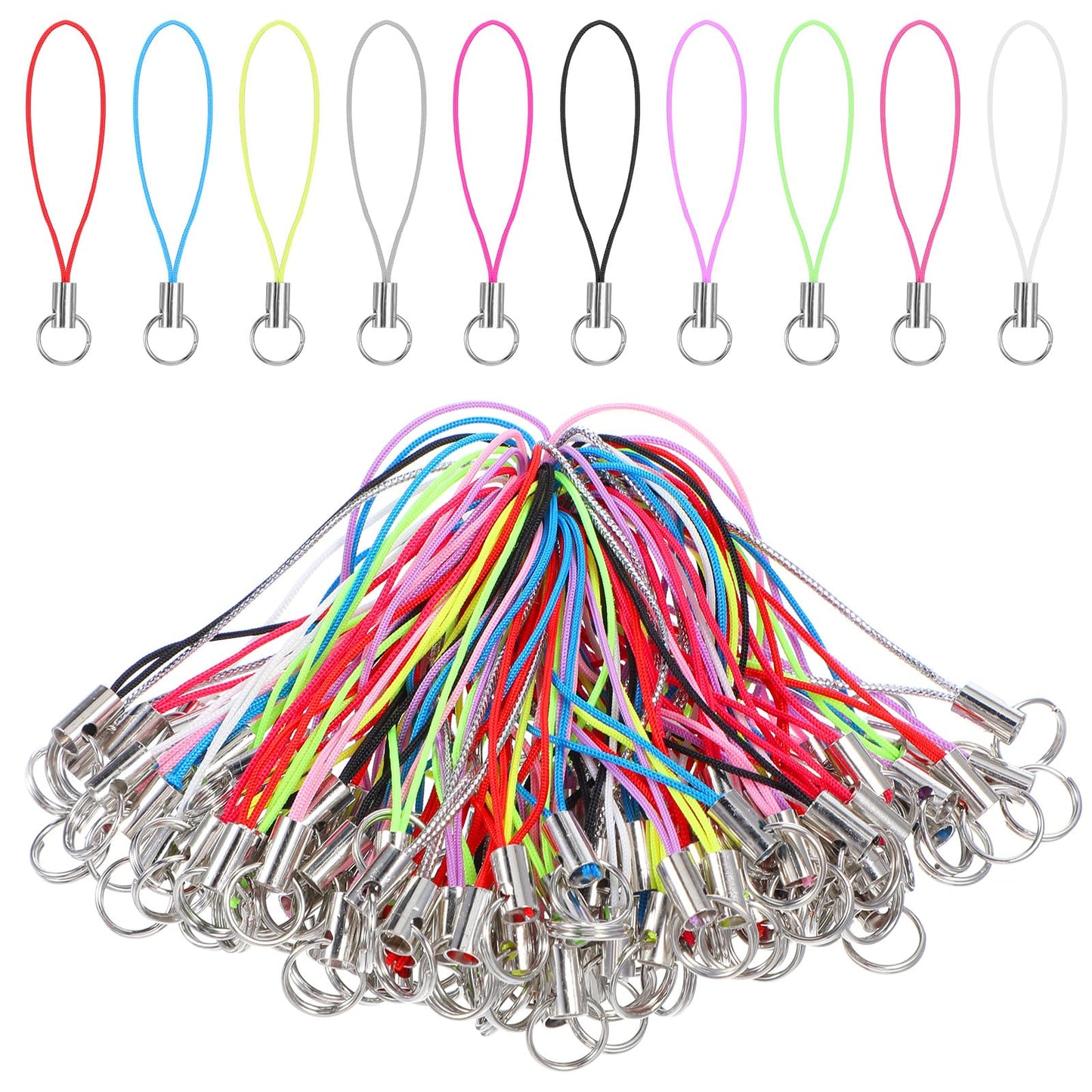 Lusofie 200PCS Phone Charm String Colorful Phone Keychain Charm Strong Split Ring Strap Polyester Lanyard Charms for Cellphone USB Keychain DIY for Men and Women(10 Colors)