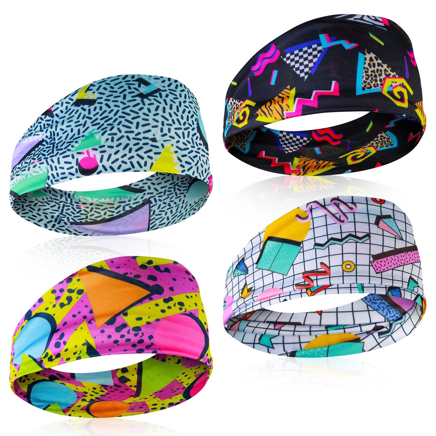 HaiFafafaing 4 Pcs Retro Headbands For Women And Men, Neon Sweatbands, 80s 90s Vintage Fashion Elastic Hairbands For Running, Cycling, Hiking, Hip Hop Party