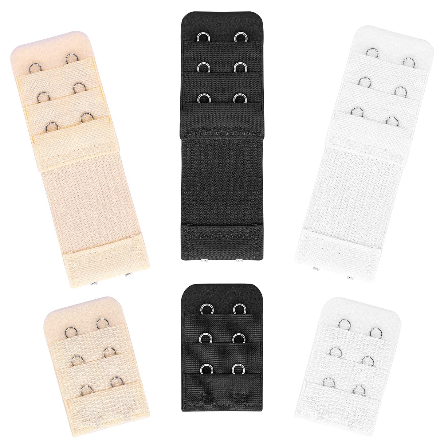 Lusofie 6 Pieces Bra Extenders 2 Hooks 3 Row Soft and Comfortable Elastic Bra Strap Extender Bra Extender for Women Lady(Skin, White, Black)