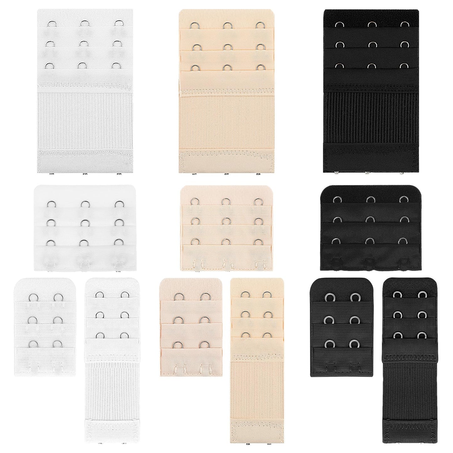 Yolev 12pcs Bra Extender 3 Hooks Bra Extender 2 Hooks Bra Extender Women's Elastic Bra Extender 3 Rows x 3 Hooks, 3 Rows x 2 Hooks (Skin Color, Black, White)
