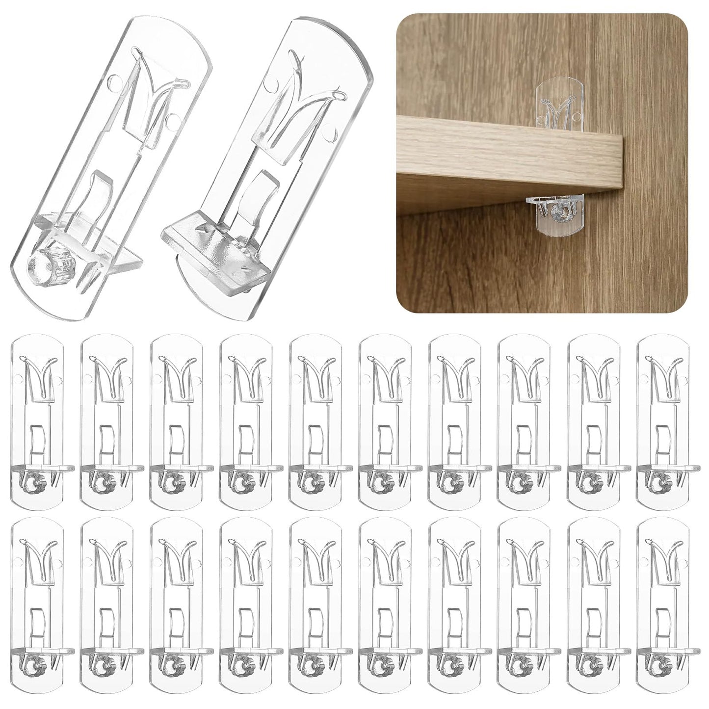 Lusofie 20Pcs Plastic Locking Shelf pegs, 6.9mm Shelf pins, Clear Shelf pegs, Shelf Support pegs, Cabinet Shelf Clips, Shelf pegs for Shelves, 6.9mm Peg x 4/5" Thick Shelves