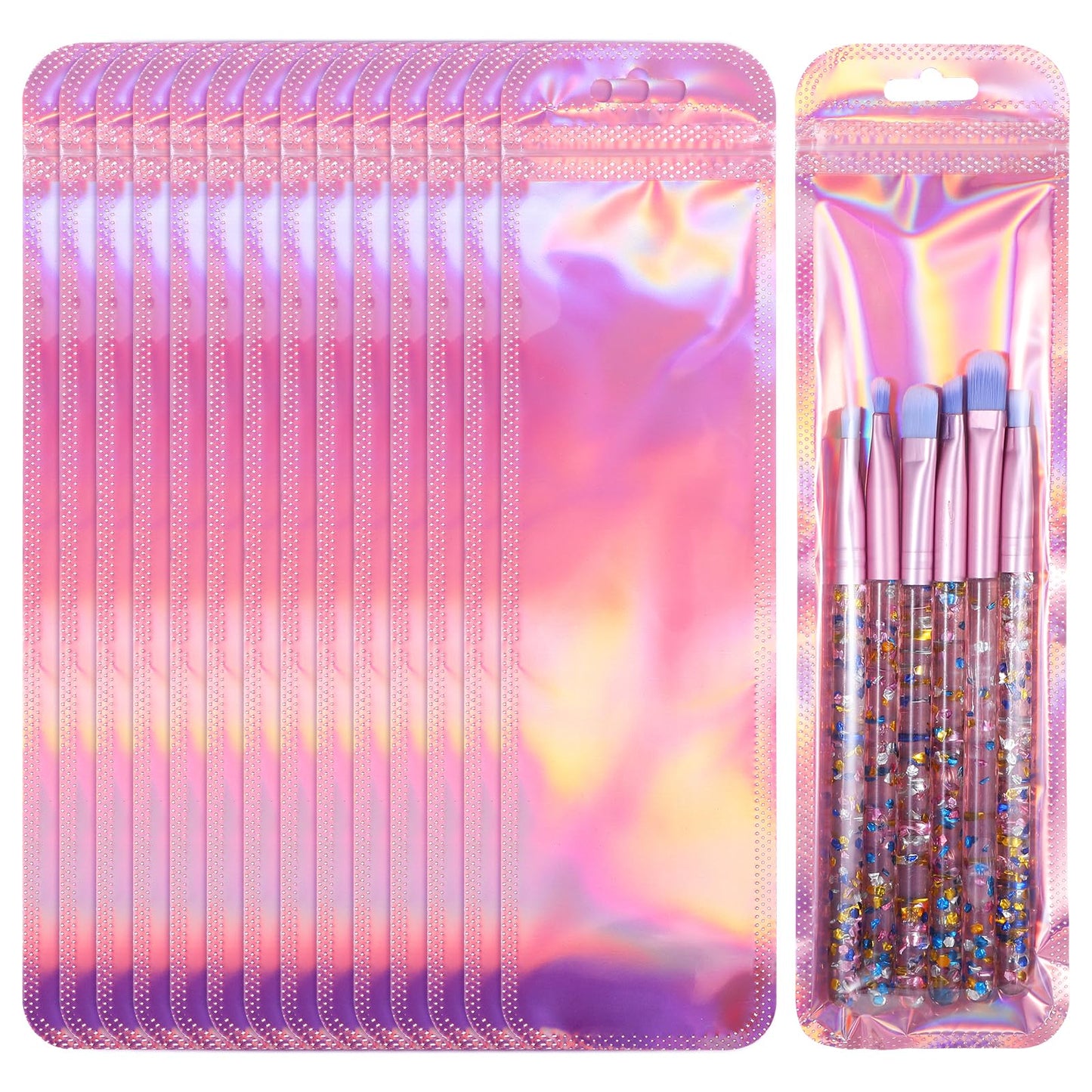 100 Pcs Holographic Bags Resealable Pen Packaging Bags Pen Pouch Rose Gold Packing Bags for Packaging and Storage of Pens Jewelry Lip Gloss Candy Food (24 X 6.5 cm)