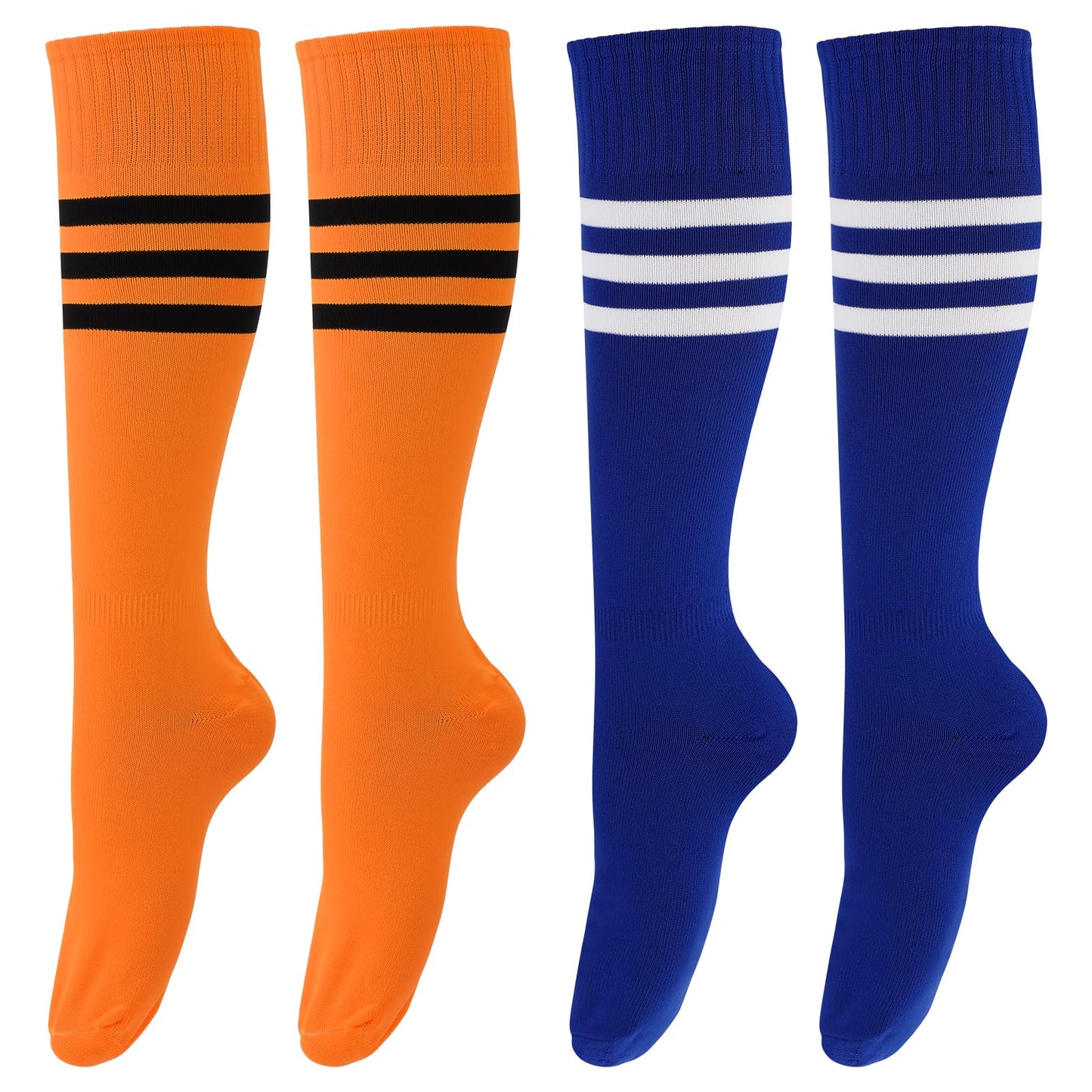 DIVINA VITAE 2 Pairs Striped Knee High Socks, Colored Neon Knee High Tube Socks with Black Stripes, Neon Knee High Socks for Women and Men
