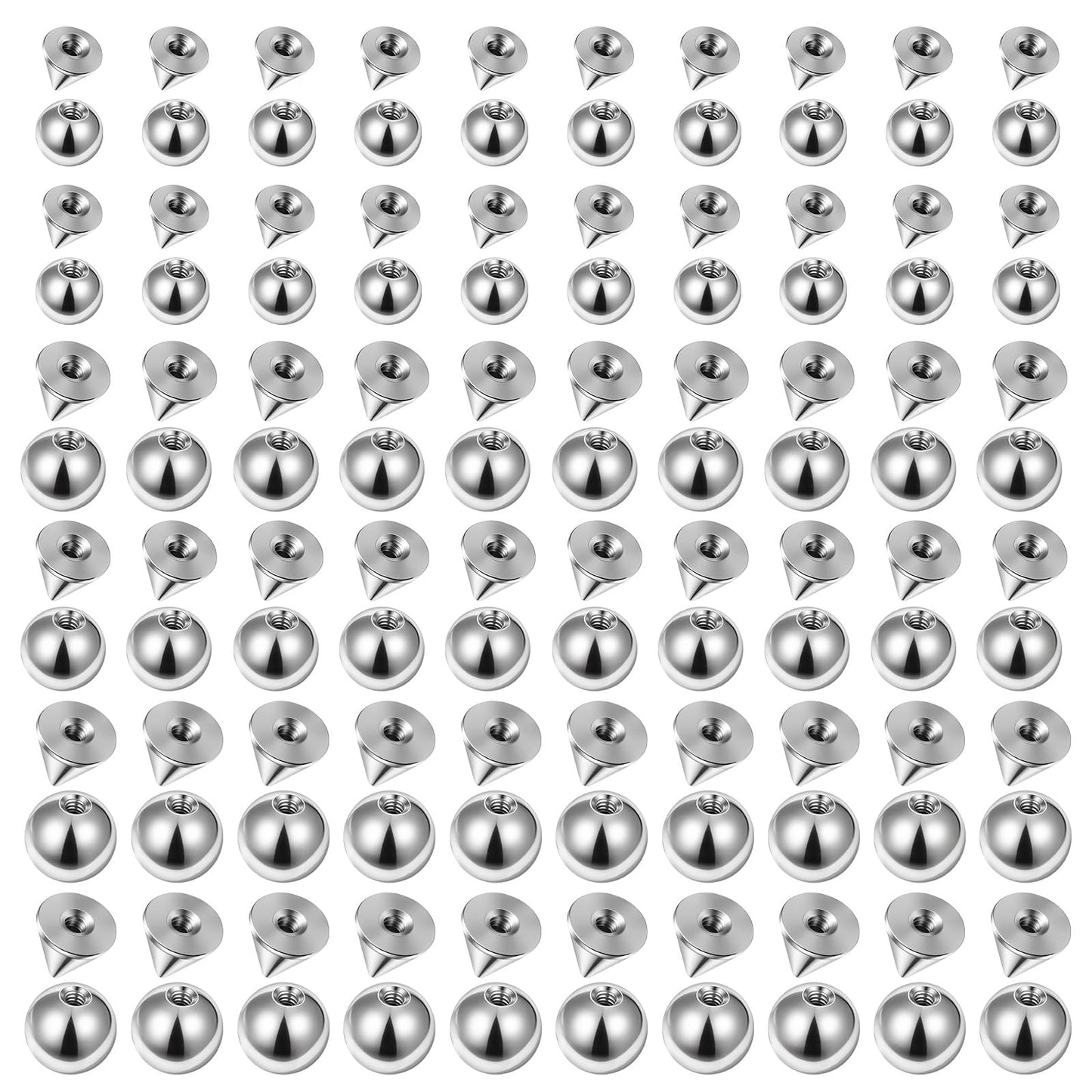 120Pcs Piercing Balls and Spikes 16G Externally Threaded Replacement Balls