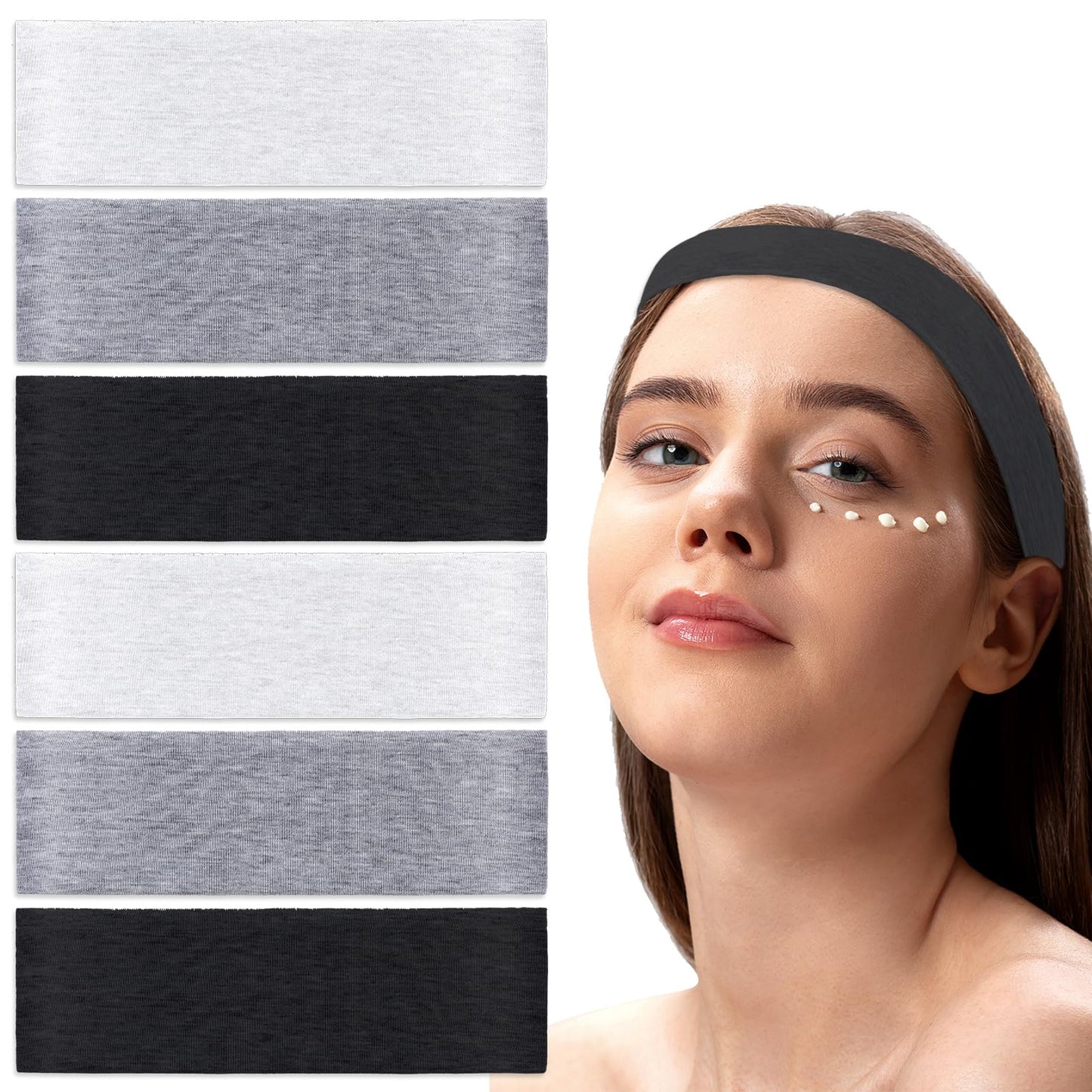 Lusofie 6PCS Cotton Headbands (Black, White, Gray) - Non-slip Workout Accessories for Women, Yoga Supplies, Absorbent, Elastic, Skin-friendly