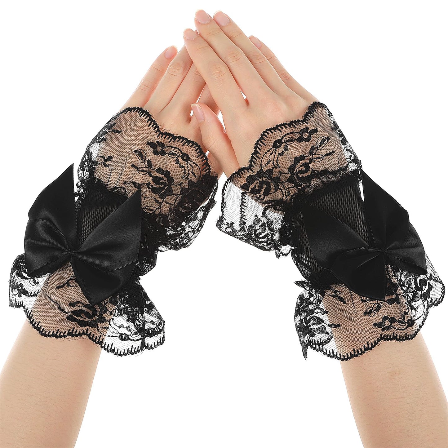 Telooco Black Lace Gloves for Women Bow Fingerless Lace Gloves for Women, Suitable for Brides, Tea Parties, Dinner Parties and Funerals