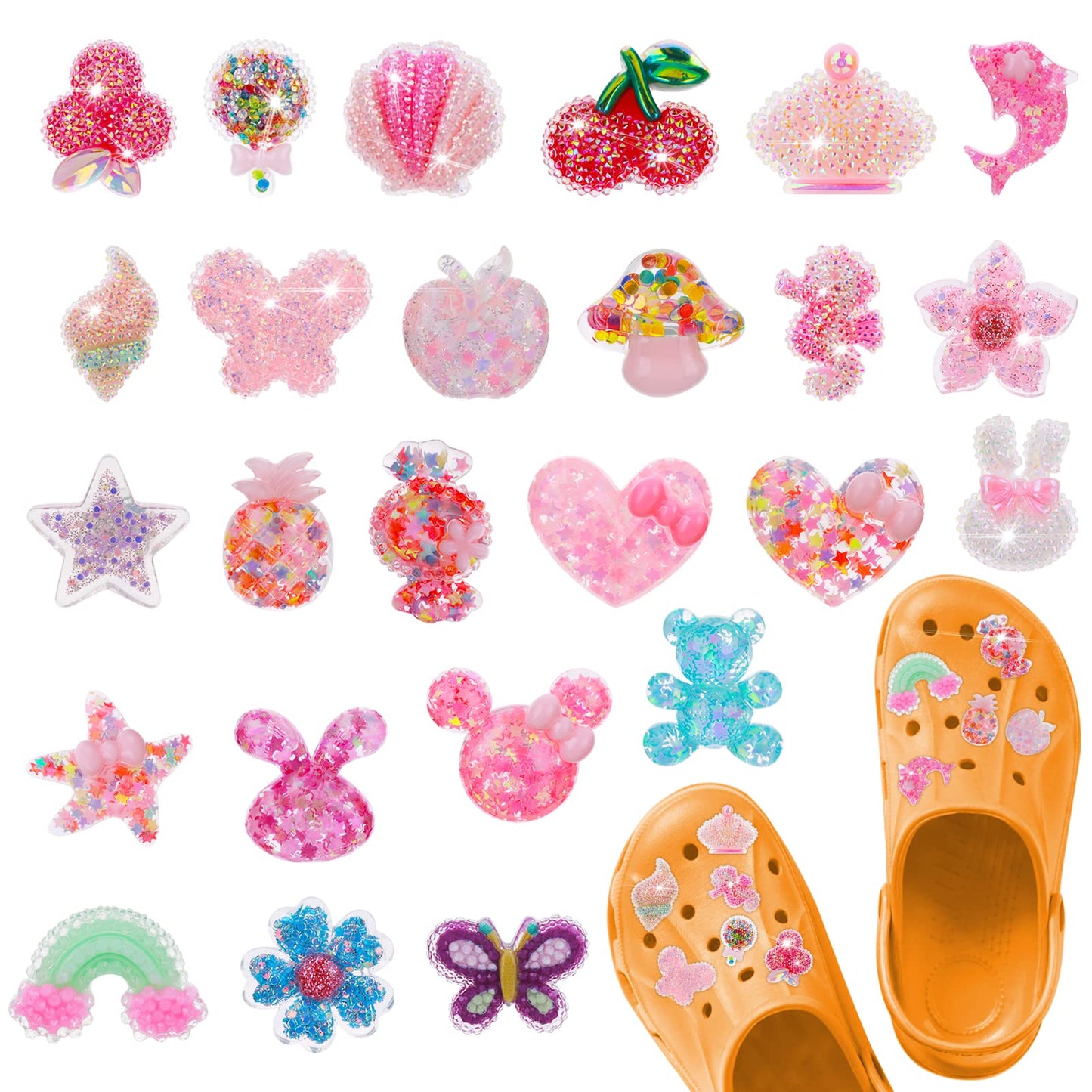 Lusofie 25PCS Trendy Designer Shoe charms Jewelry Fashion Shoe Decoration Charms for Teens Girls Women Bling Shoe Charms for Shoes Jewels Shoe Decoration,