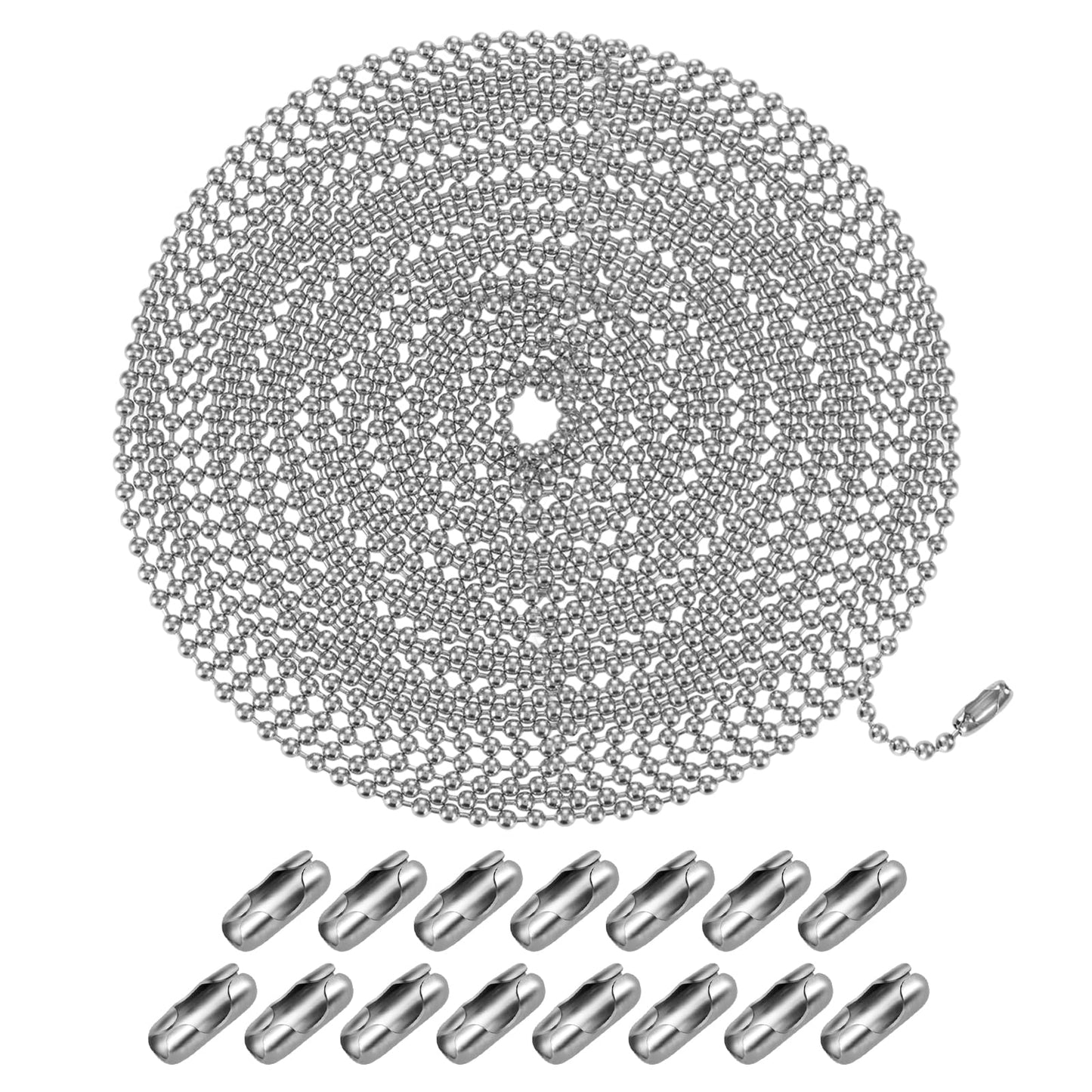 Lusofie 3MM Roller Blind Chain Pull Chain Extension 304 Stainless Steel Heavy Duty Pull Chain with 15Pcs Pull Chain Connectors for Ceiling Fan Light(5m/ 16.4ft)