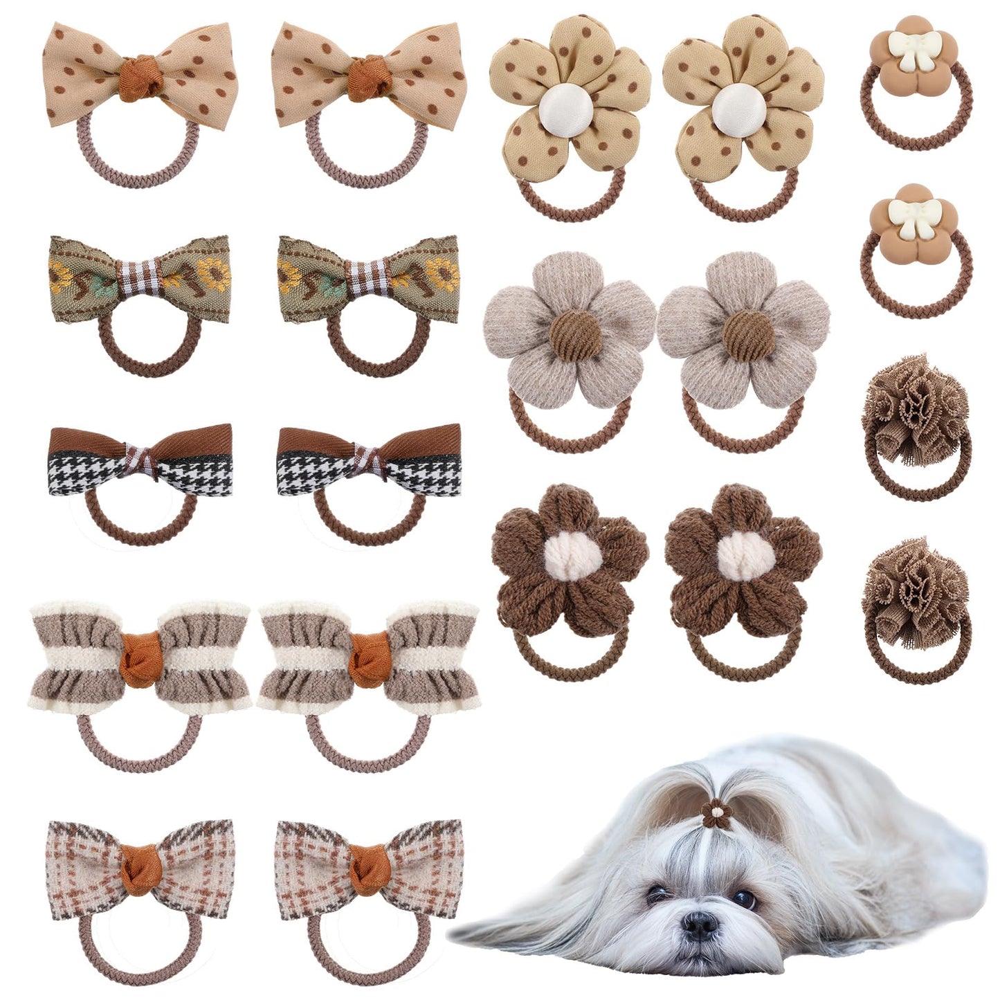 Lusofie 20 Pcs Dog Hair Bows Brown Dog Bows With Rubber Bands Flower Dog Hair Ties Puppy Hair Bows Dog Bows Small Size Dog Hair Accessories