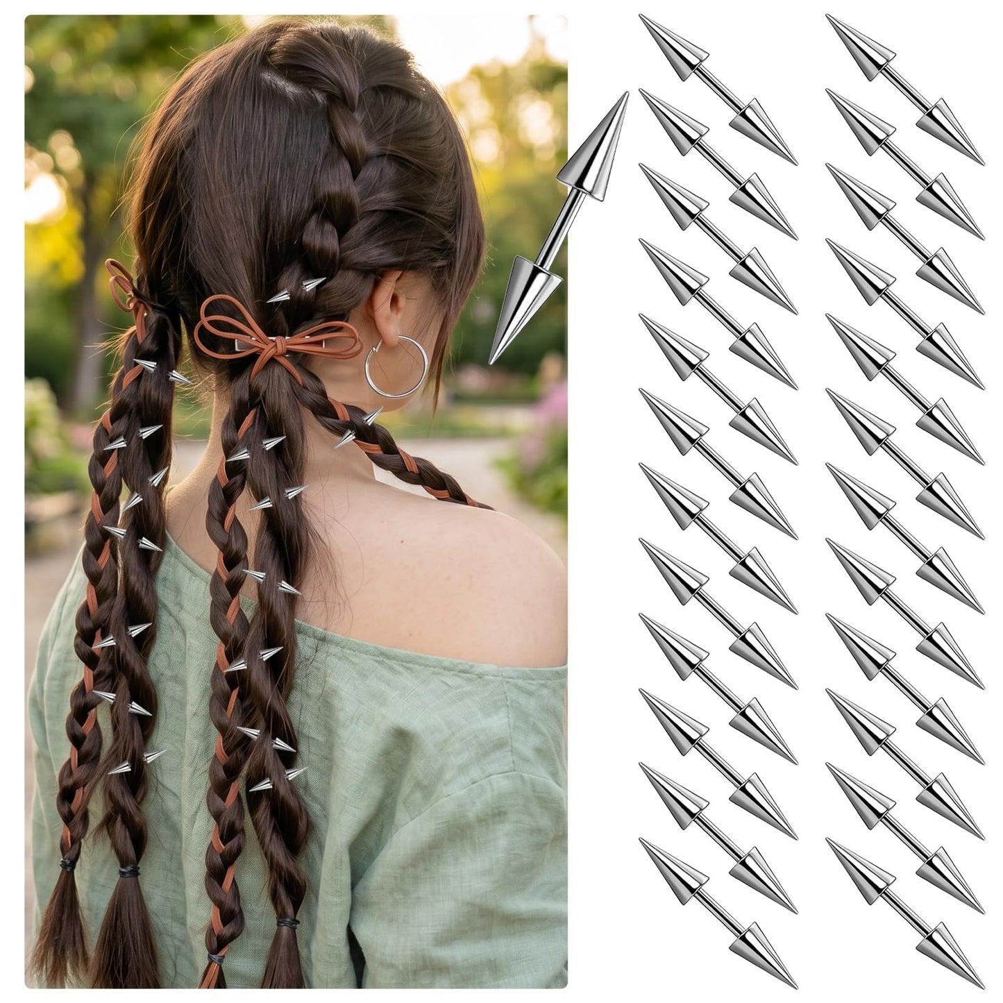 25 Pcs Gothic Hair Clips for Woman Stainless Steel- Silver Goth Hair Punk Spikes for Women Alternative Accessories Emo Styles, Edgy Head Jewelry for Braids, Buns & Alt