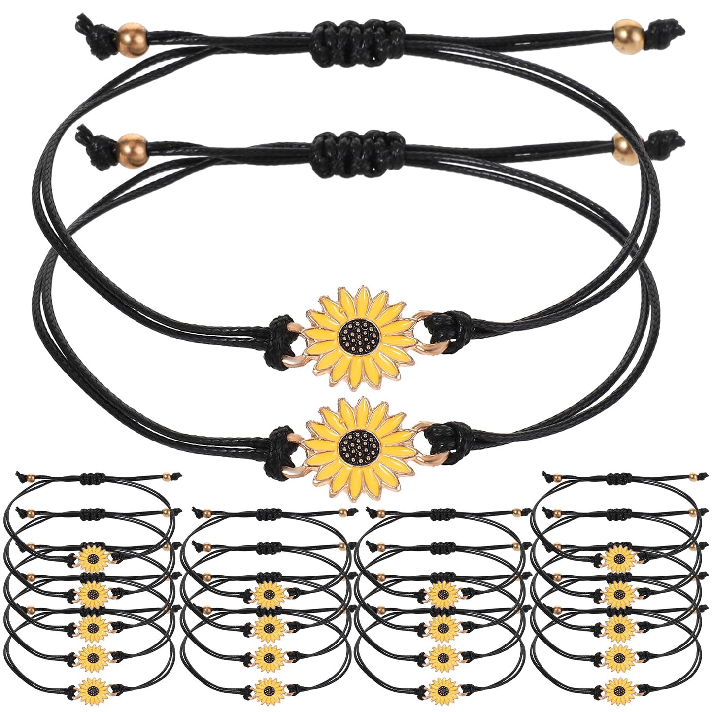 Lusofie 20 Pcs Sunflower Bracelets Adjustable Handmade Friendship Bracelet Bulk Boho Braided Rope String Bracelets Handmade Friendship Bracelets for Women Girls Summer Party Gift Favors