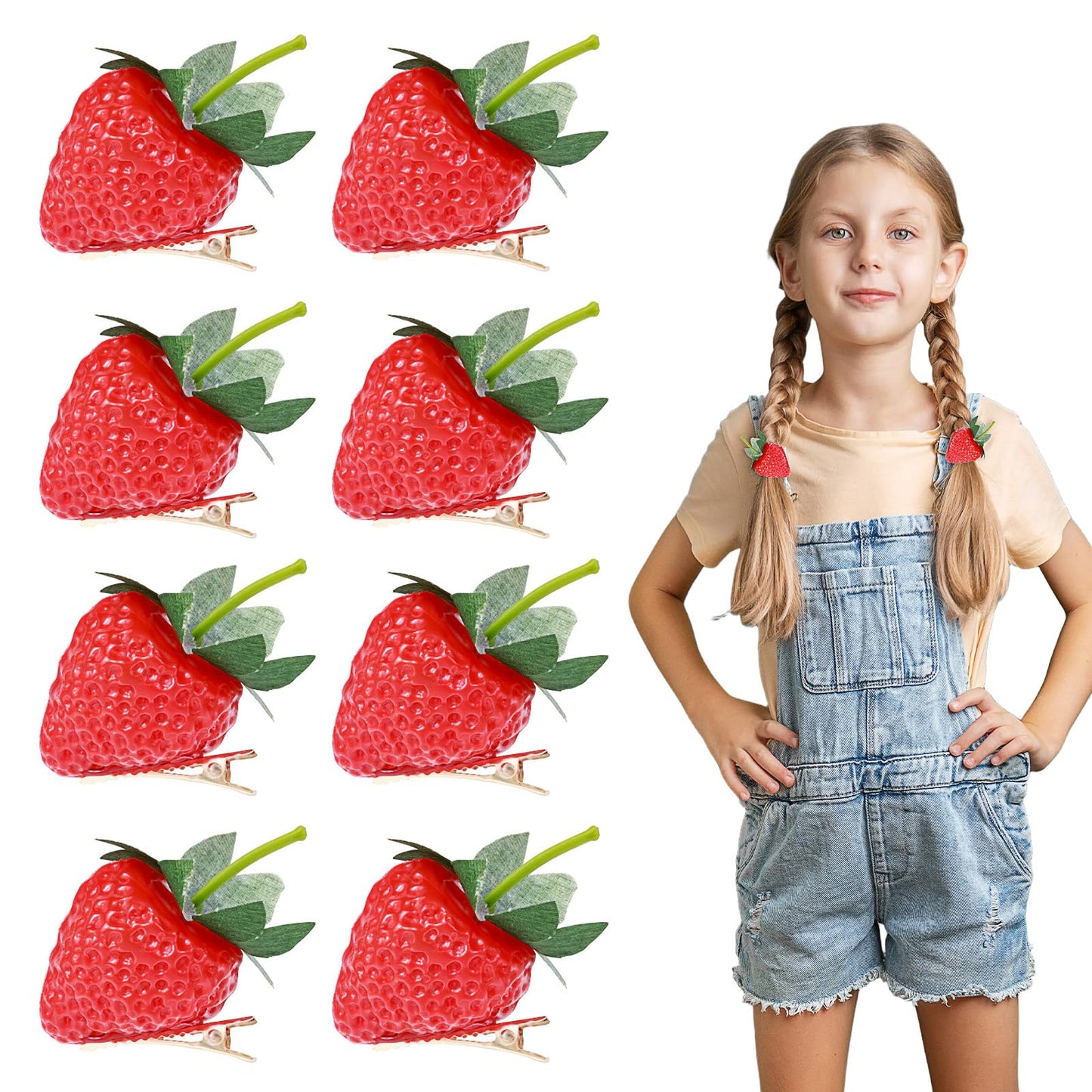 8pcs Strawberry Hair Clips,Cute Strawberry Hair Accessories,Artificial Realistic Fruit Strawberry Clips Versatile & Fashionable Idea for Women, Girls,Friends