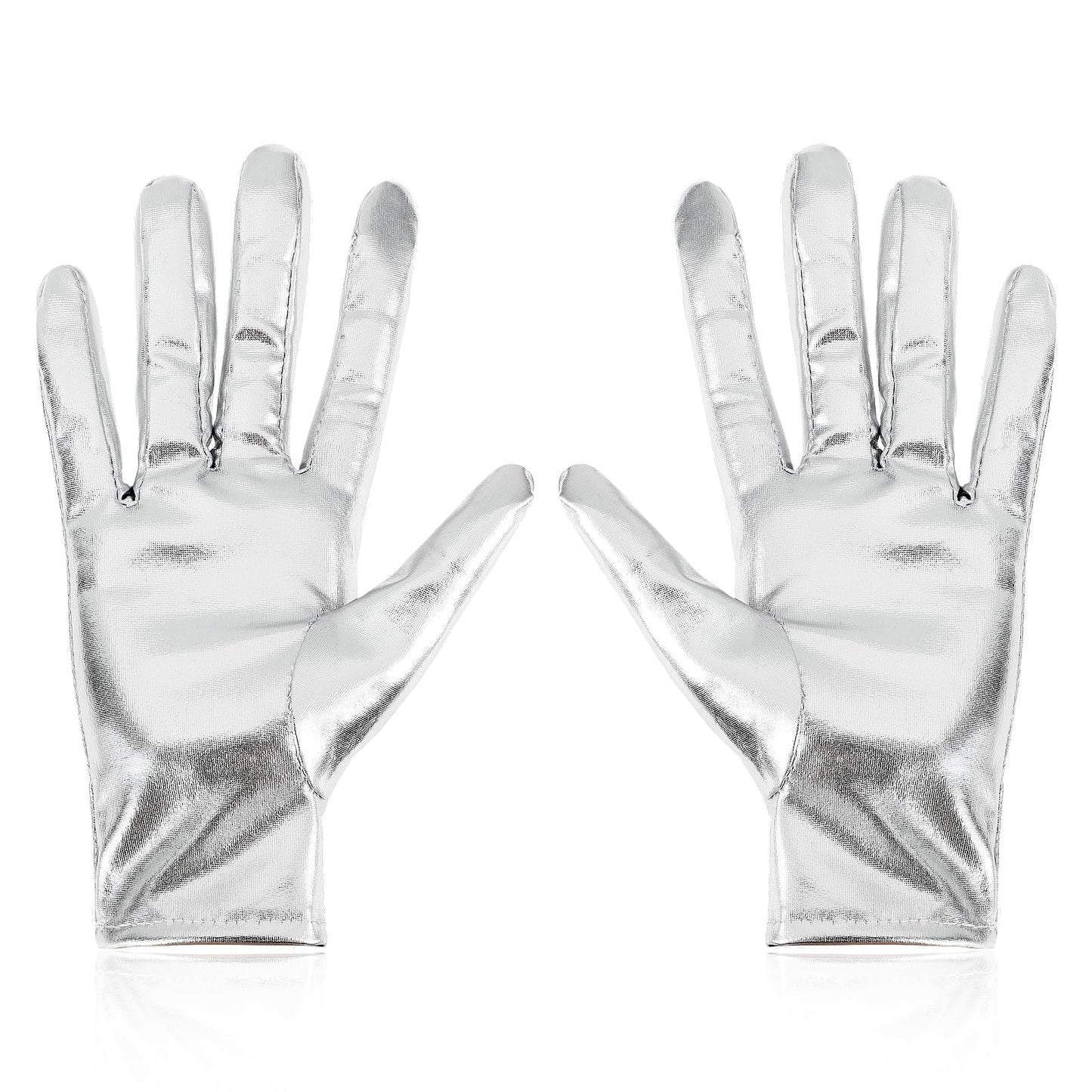 Yolev Women's Shiny Metallic Gloves Halloween Cosplay Costume Gloves Opera Gloves 20's Fancy Flapper Evening Accessories for Women and Girls (Silver)