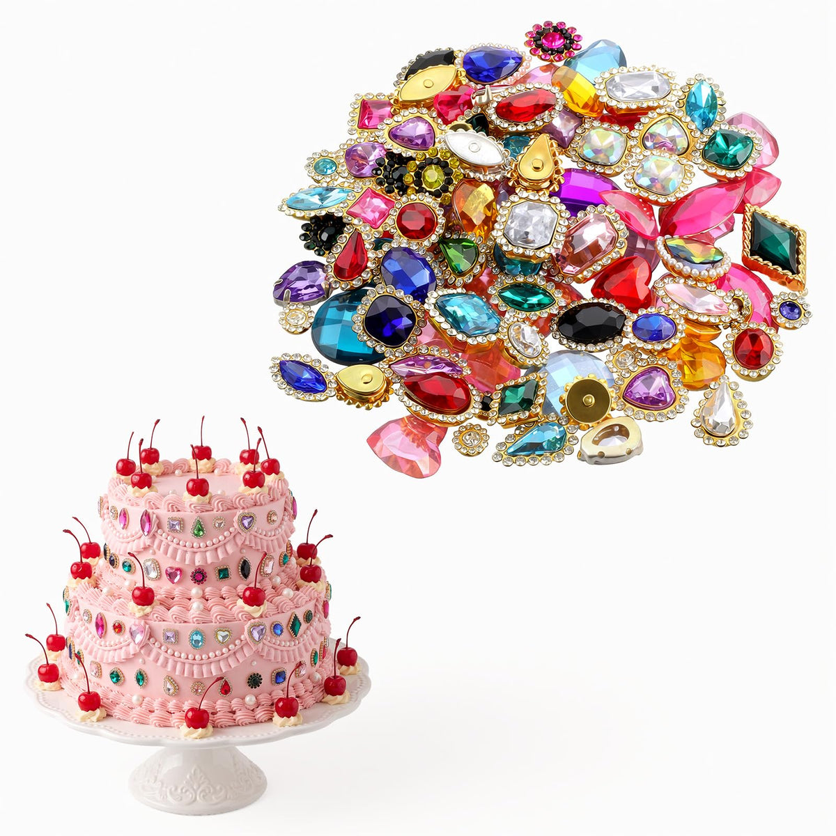 Gem Cake Topper, 100Pcs Acrylic Gemstone Cake Decoration for Birthday Party