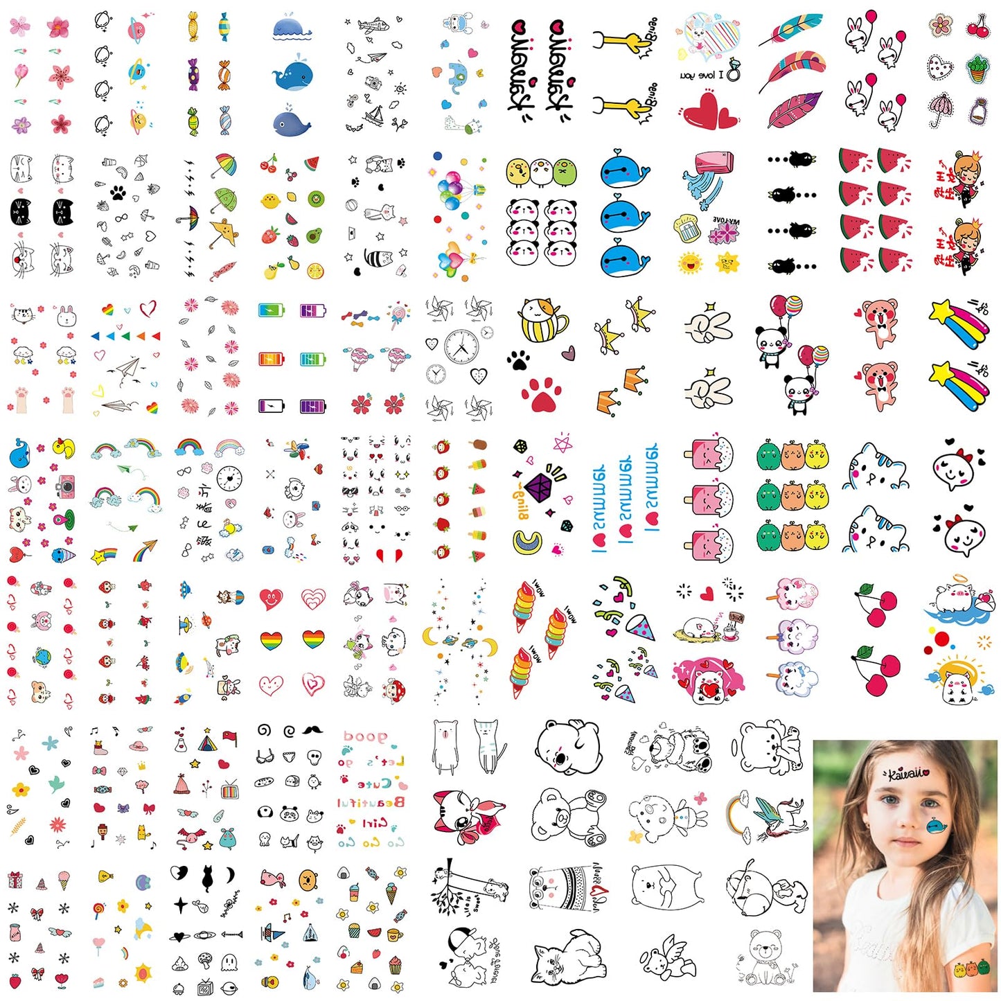 Cute Cartoon Tattoos for Kids, Lusofie 122Sheets Removable Kids Temporary Tattoos Fake Tattoo Stickers for Kids Girls Boys