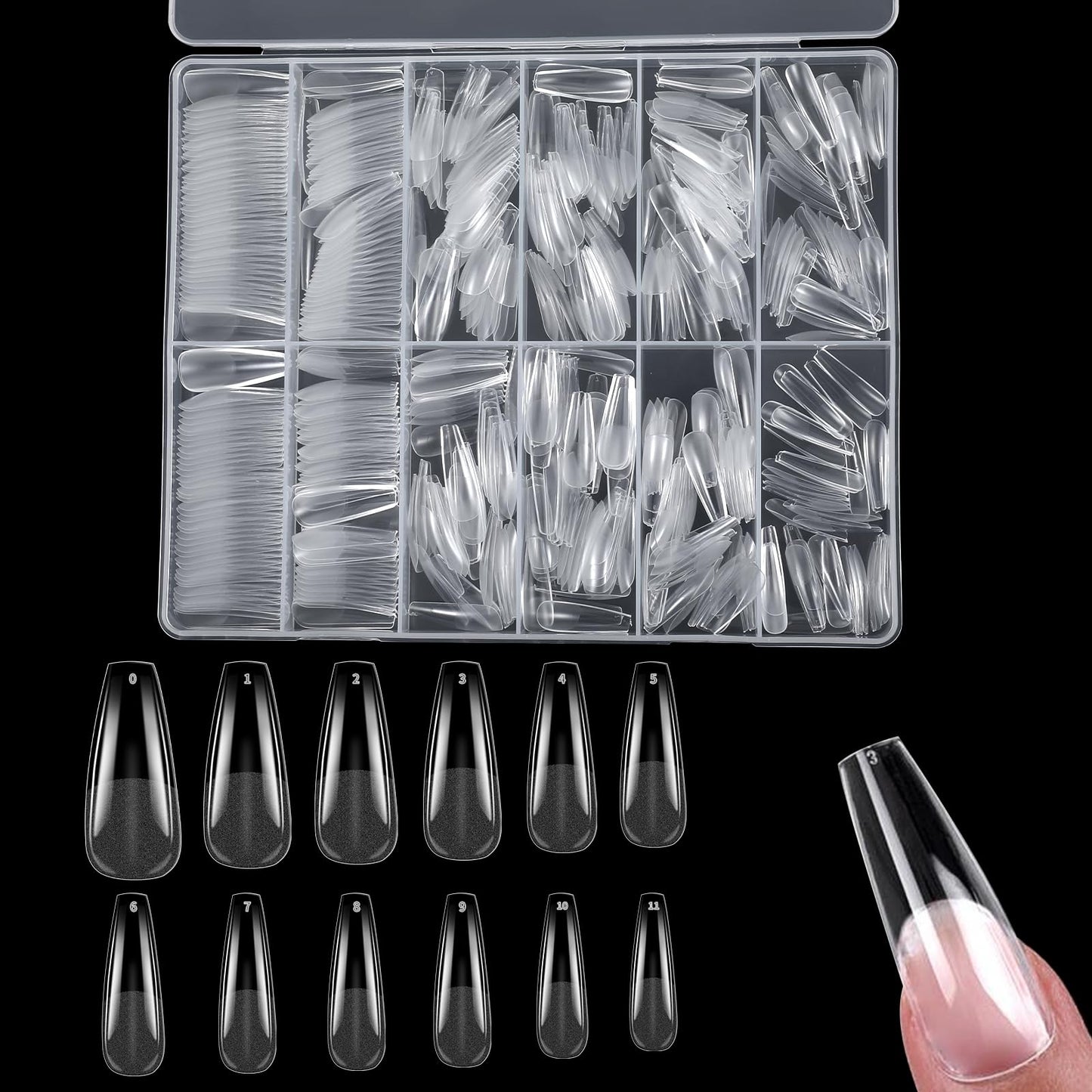 Lusofie 504Pcs Extra Long Coffin Nail Tips Pre-Filed Half Matte Press on Coffin Gel X Tips Acrylic Full Cover Clear Fake Square Nail Tips for Nail Extensions(L)