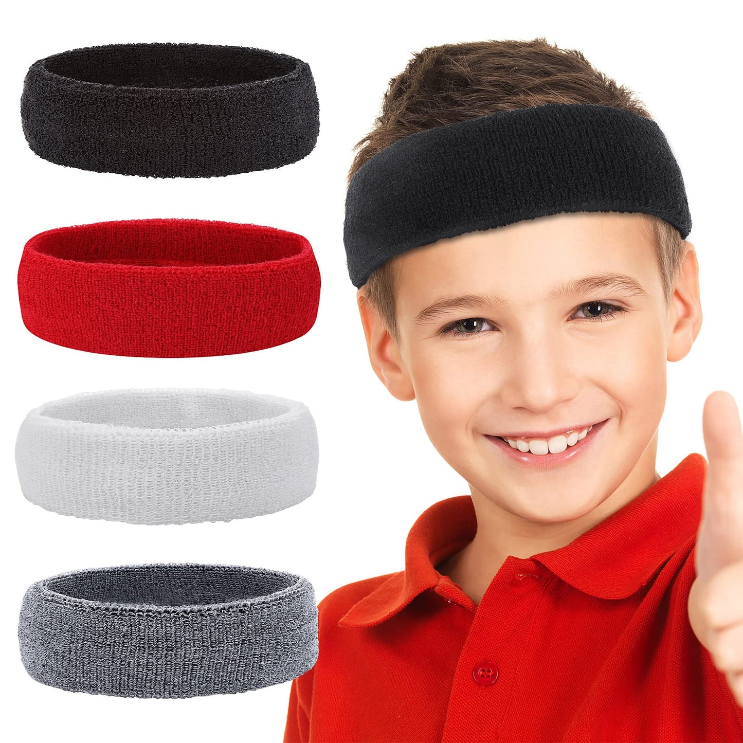Lusofie 4Pcs Sport Kids Headbands,Sweat Headband for Boys Girls Athletic Elastic Headbands Colorful for Football Basketball Headband,Over 5 Years Old