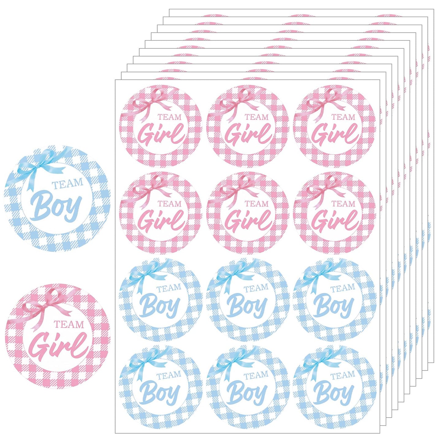 120Pcs Team Boy or Girl Stickers 2'' Pink or Blue Gender Reveal Stickers