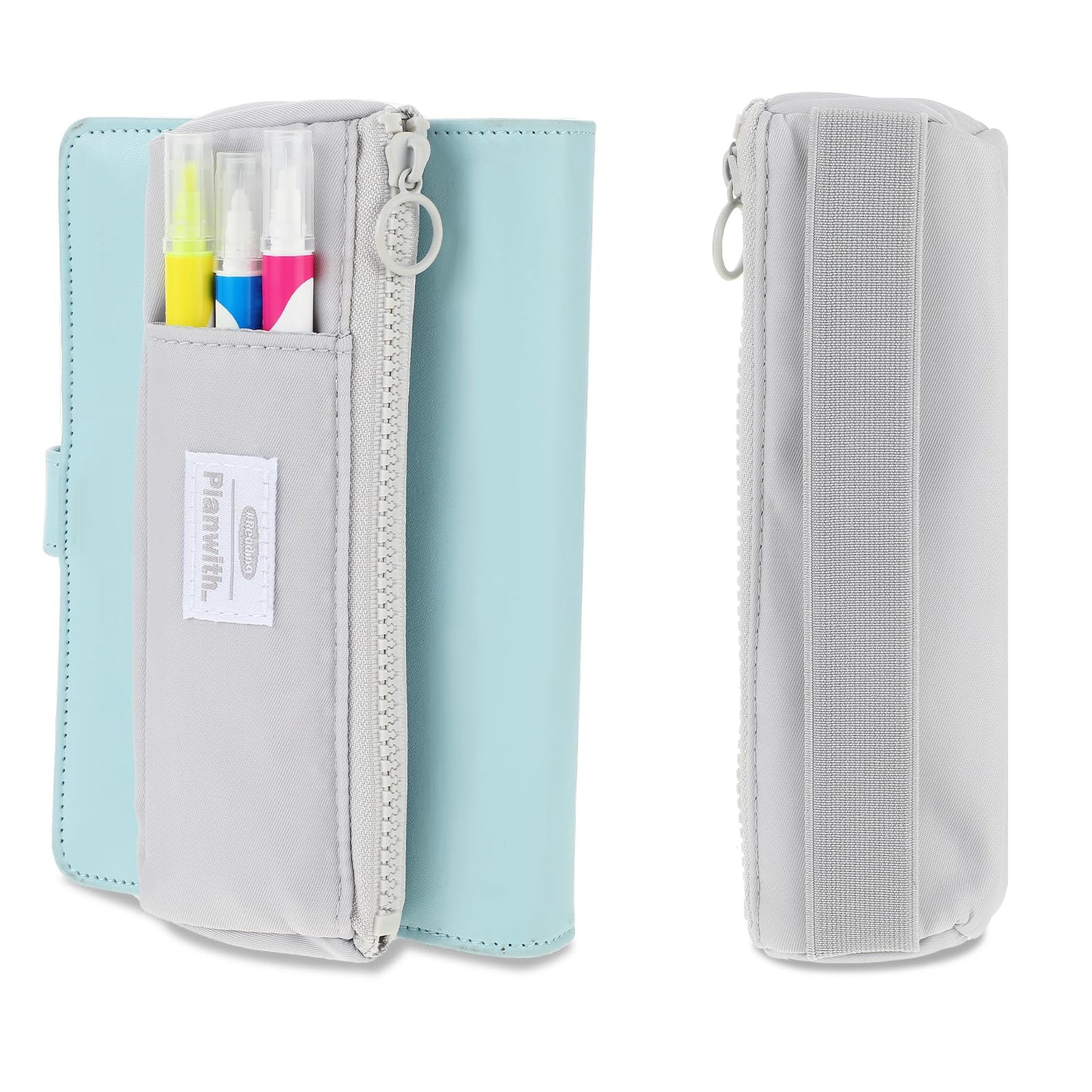 Tucnoeu Pen Pouch for Notebook,Grey Notebook Pen Holder,Small Pencil Case with Zipper and Adjustable Elastic Band,Small Pencil Case Slim for Hardcover,Notebooks,Books