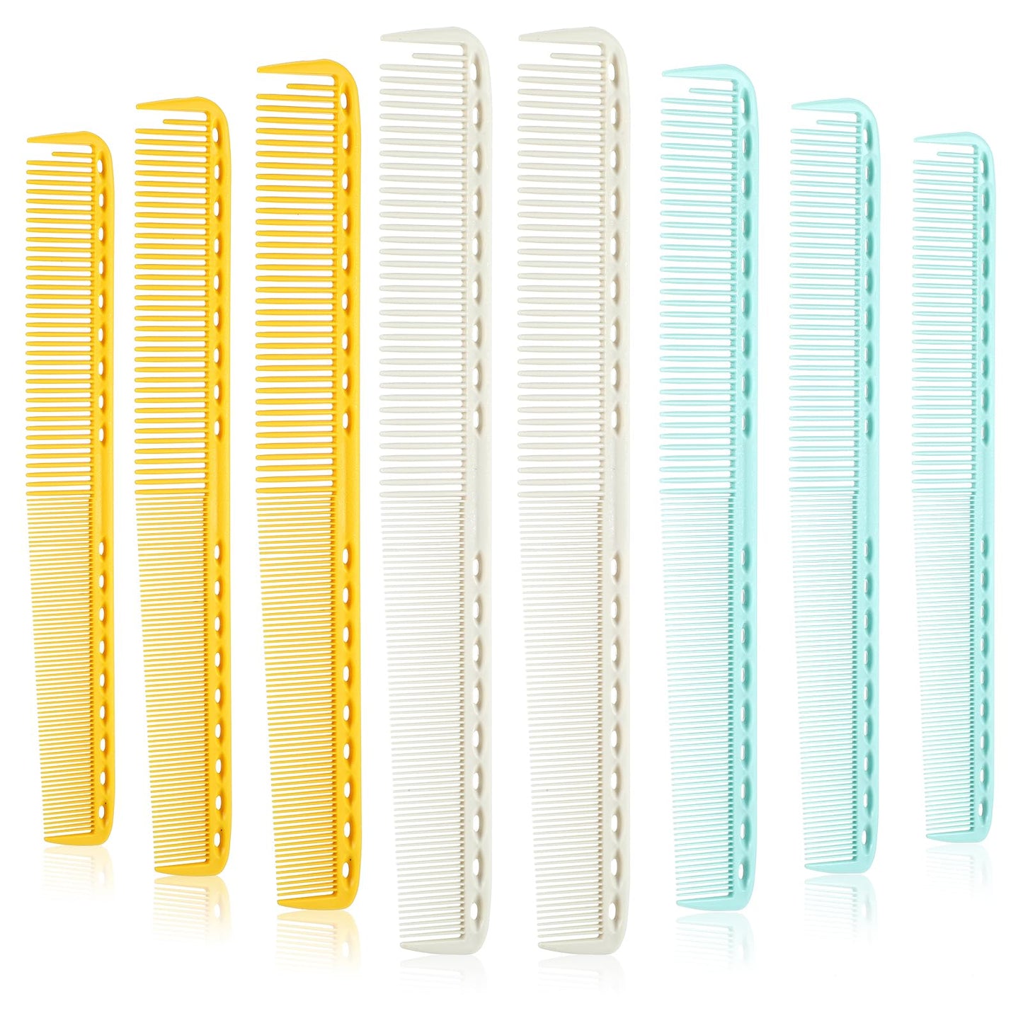 Lusofie 8 Pcs Carbon Barber Comb with Medium and Fine Teeth Hair Cutting Comb Heat Resistant Comb Barber Accessories For Hairdressing Salon and Home Men Women(Blue Yellow White)