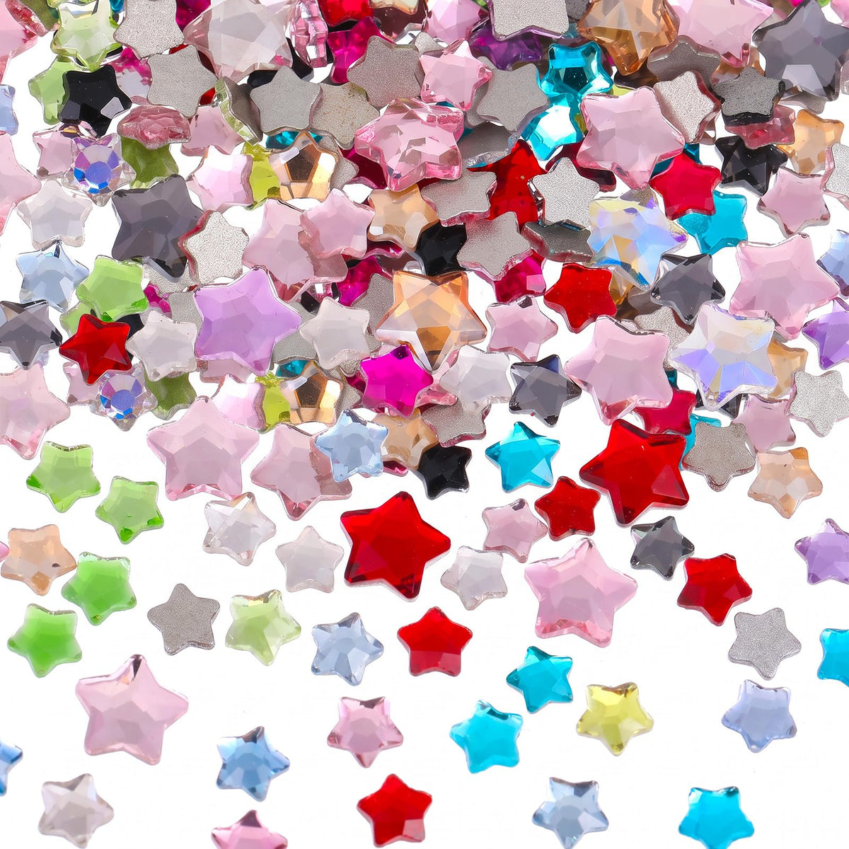 200pcs Crystal Star Nail Charms Mixed Color 3D Stars Nail Rhinestones