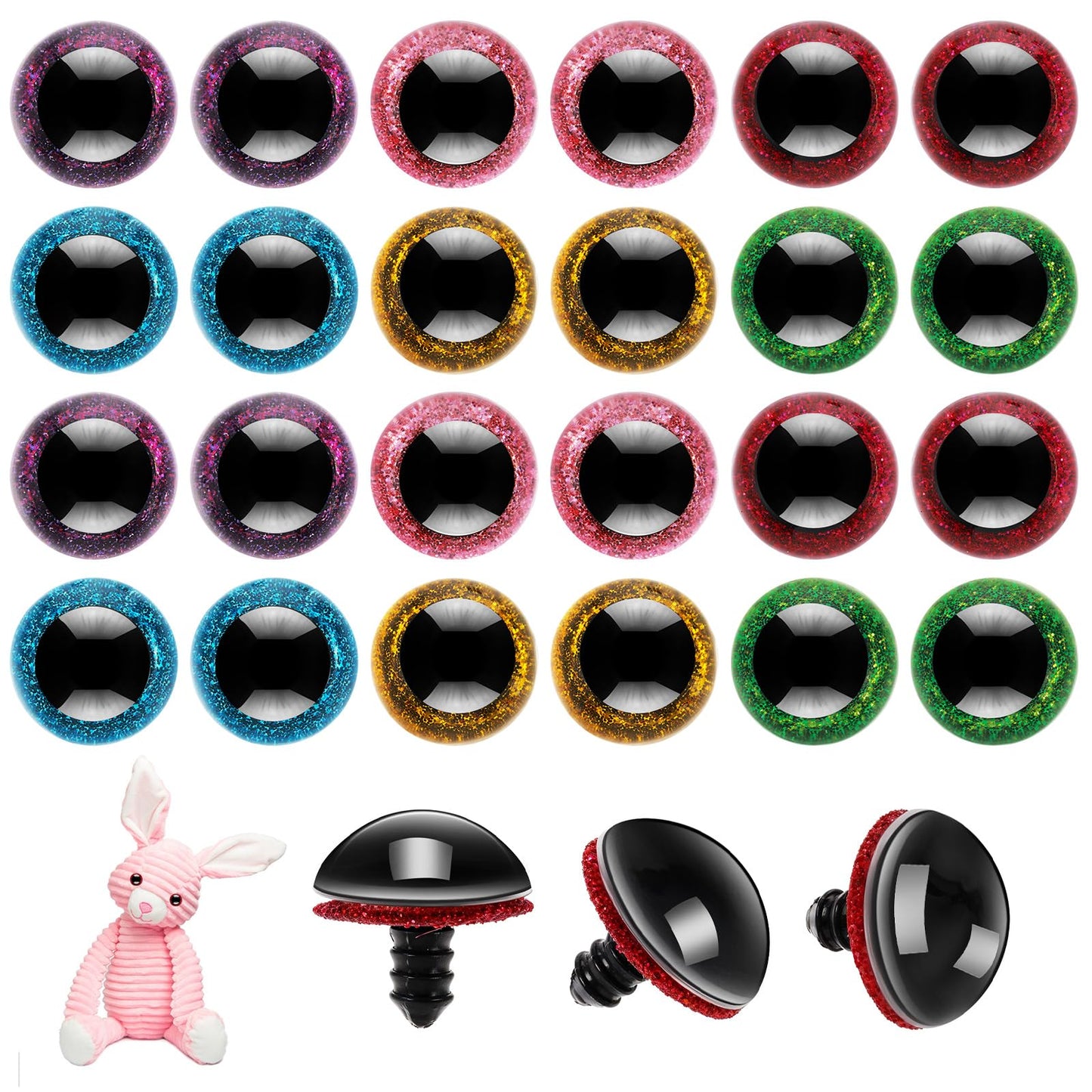Tucnoeu 120pcs 20mm Safety Eyes for Crochet Toys,Glitter Plastic Safety Eyes with Washers,Crochet Plushies Eyes,Stuffed Animal Eyes for DIY of Puppet, Bear, Toy Halloween Decorations