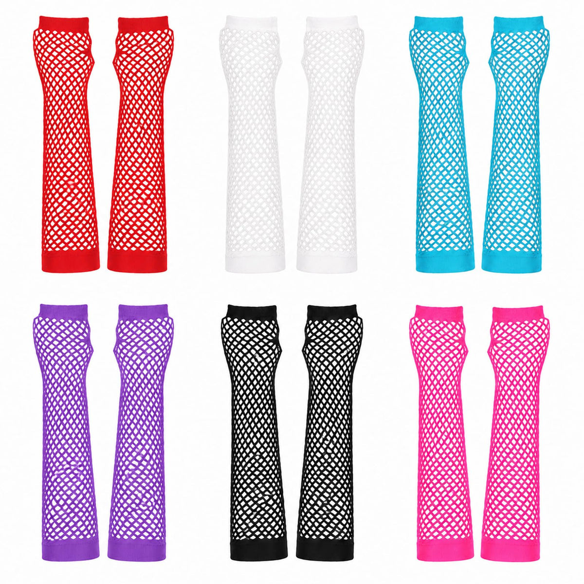 6 Pairs Fishnet Arm Sleeves Long- Fingerless Fishnet Gloves for Women