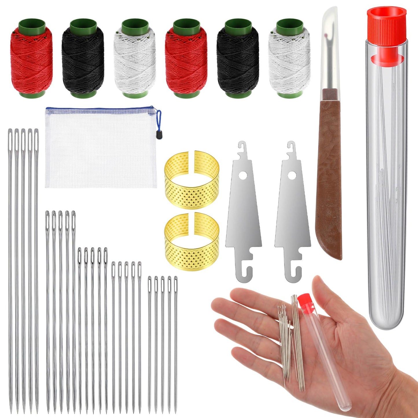 38PCS Big Eye Steel Sewing Needles Kit, Stainless Steel Hand Sewing Needle and Thread Kit, Portable Sewings Repair Set for Travel Emergency & DIY