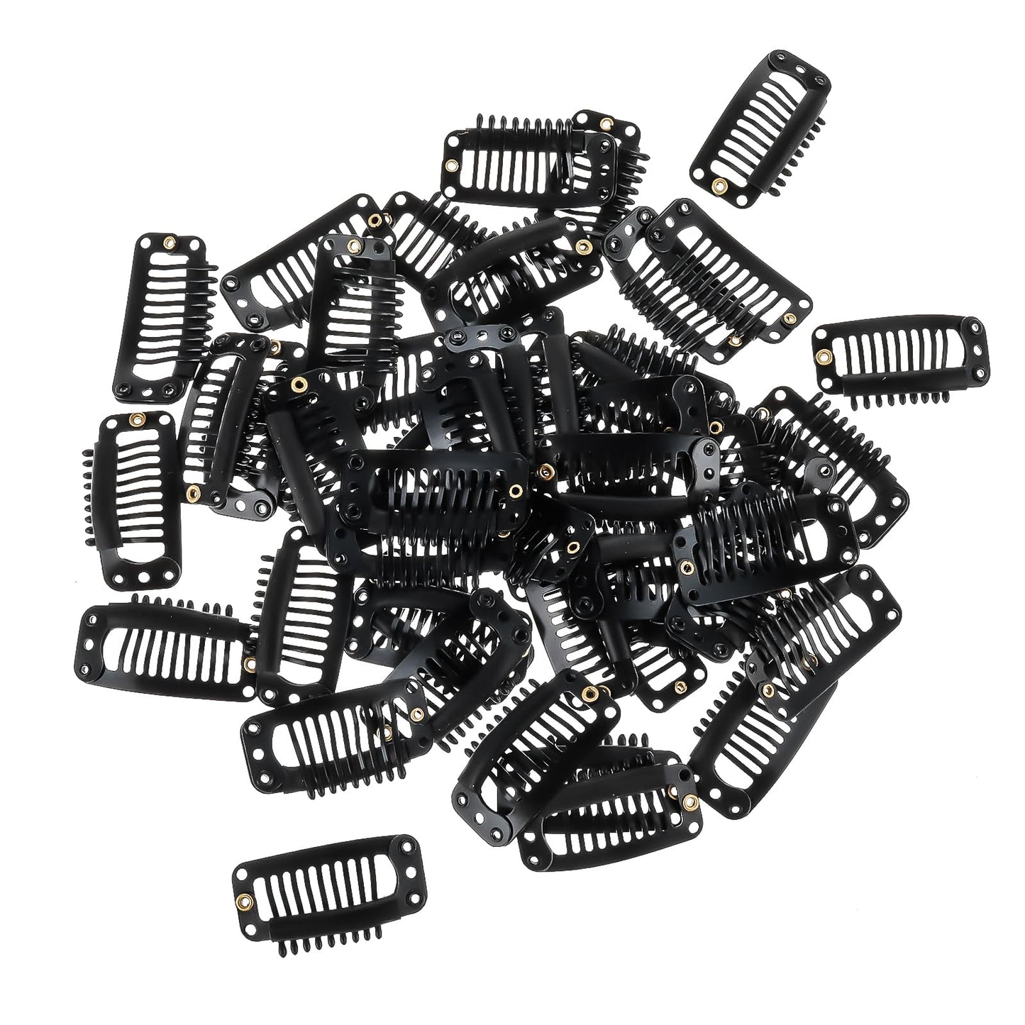 Yolev 50PCS Wigs Snap Clips Hair Extension Clips 9-Teeth U-Shape Metal Silicon Wig Hair Extension Clips for Women Hairpiece (Black)