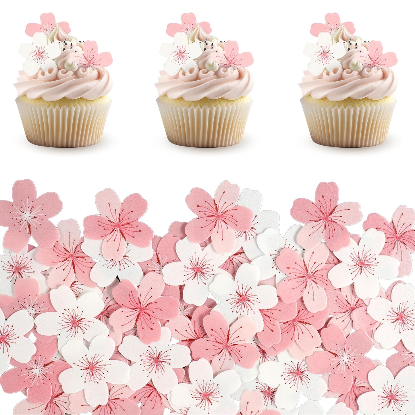 60pcs Cherry Blossom Cupcake Topper Edible Flowers for Cakes,Flower Cupcake Toppers Edible Cupcake Toppers Decorations,for Wedding Birthday Baby Shower Party Supplies