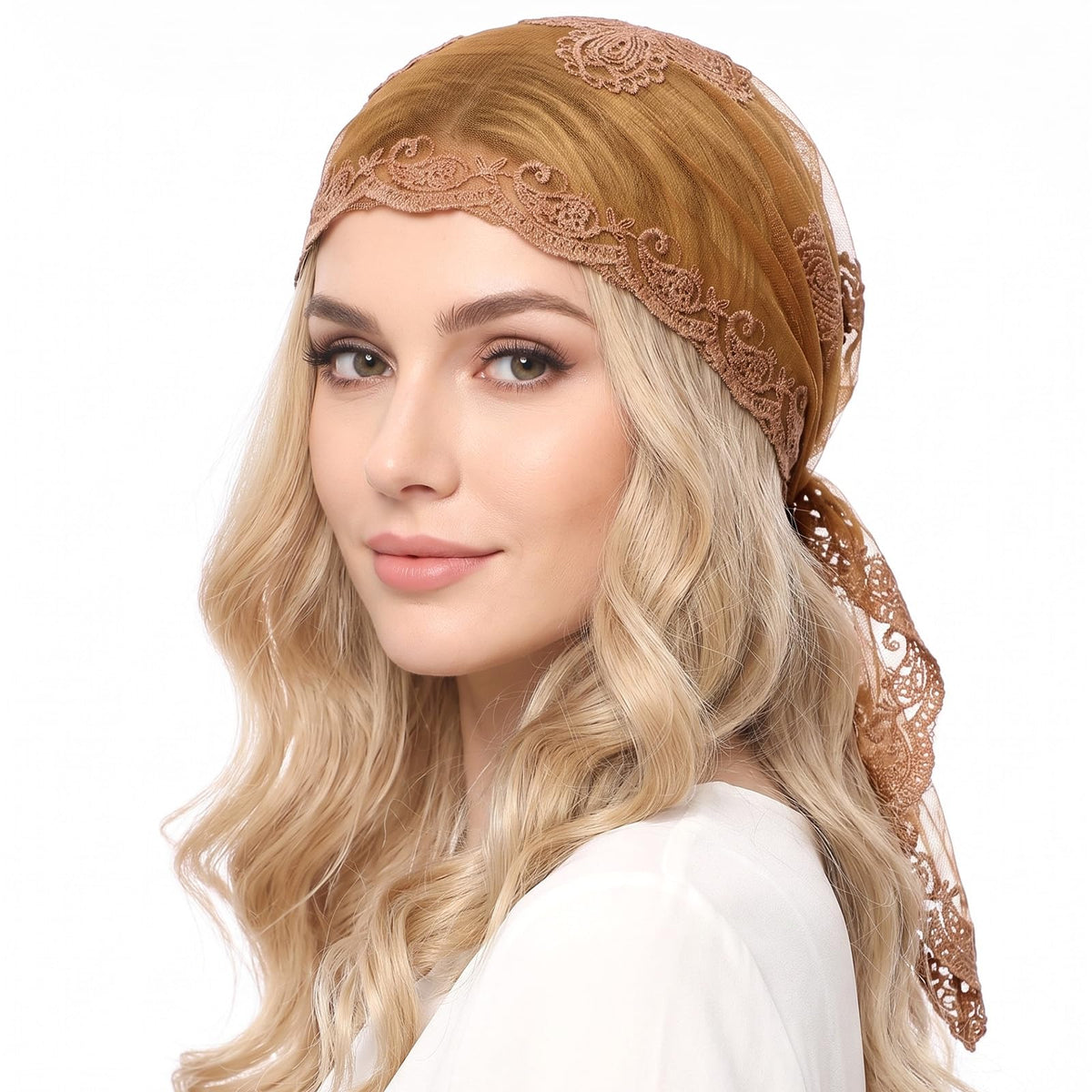 Yolev Lace Head Scarf, Lace Head Scarves, Flower Embroidery Vintage Scarf