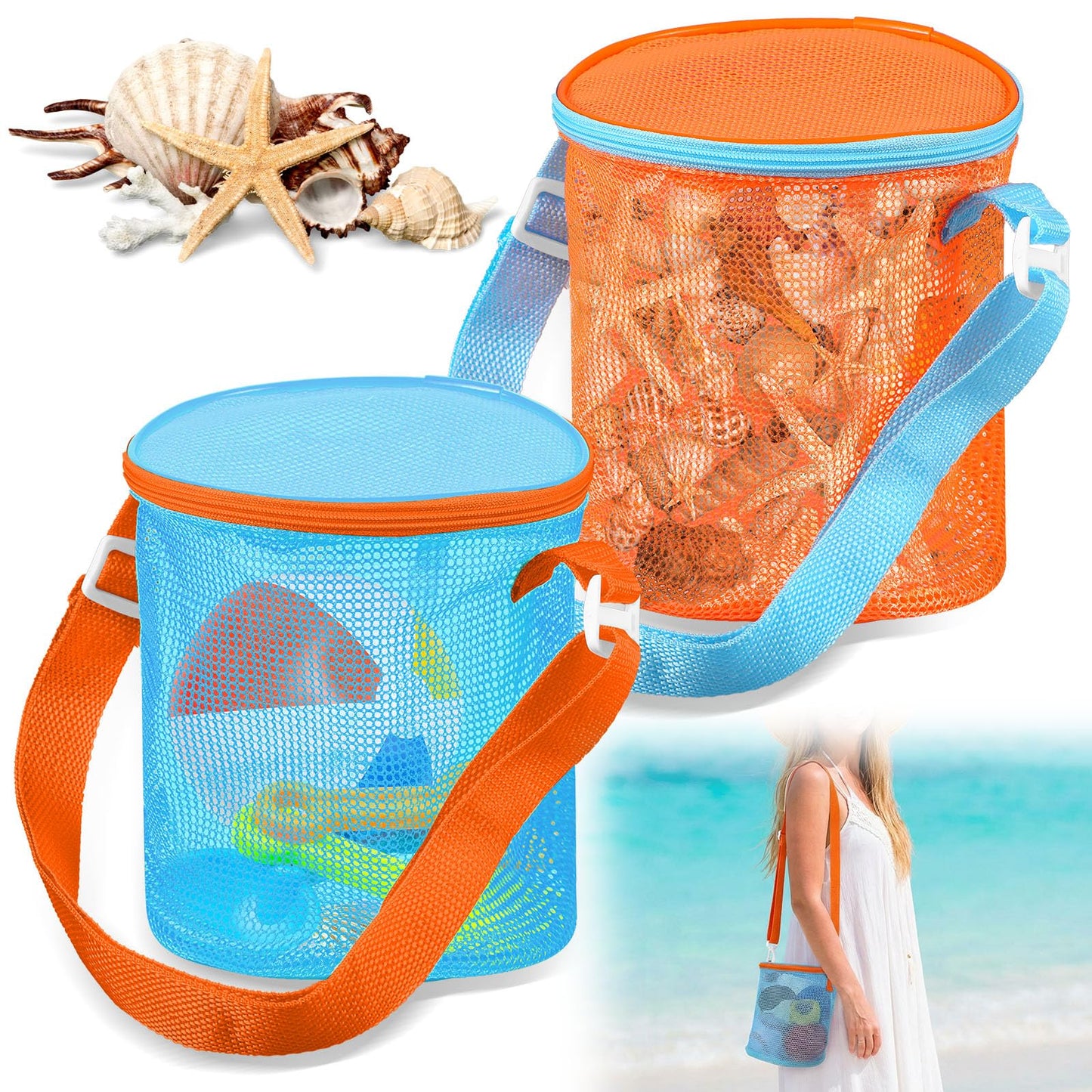 2pcs shell bags for beach With Adjustable Strap - Quick Dry seashell bag For Seashell Collecting - shell collecting bag The Beach Must Haves Sand Box Toy Bag