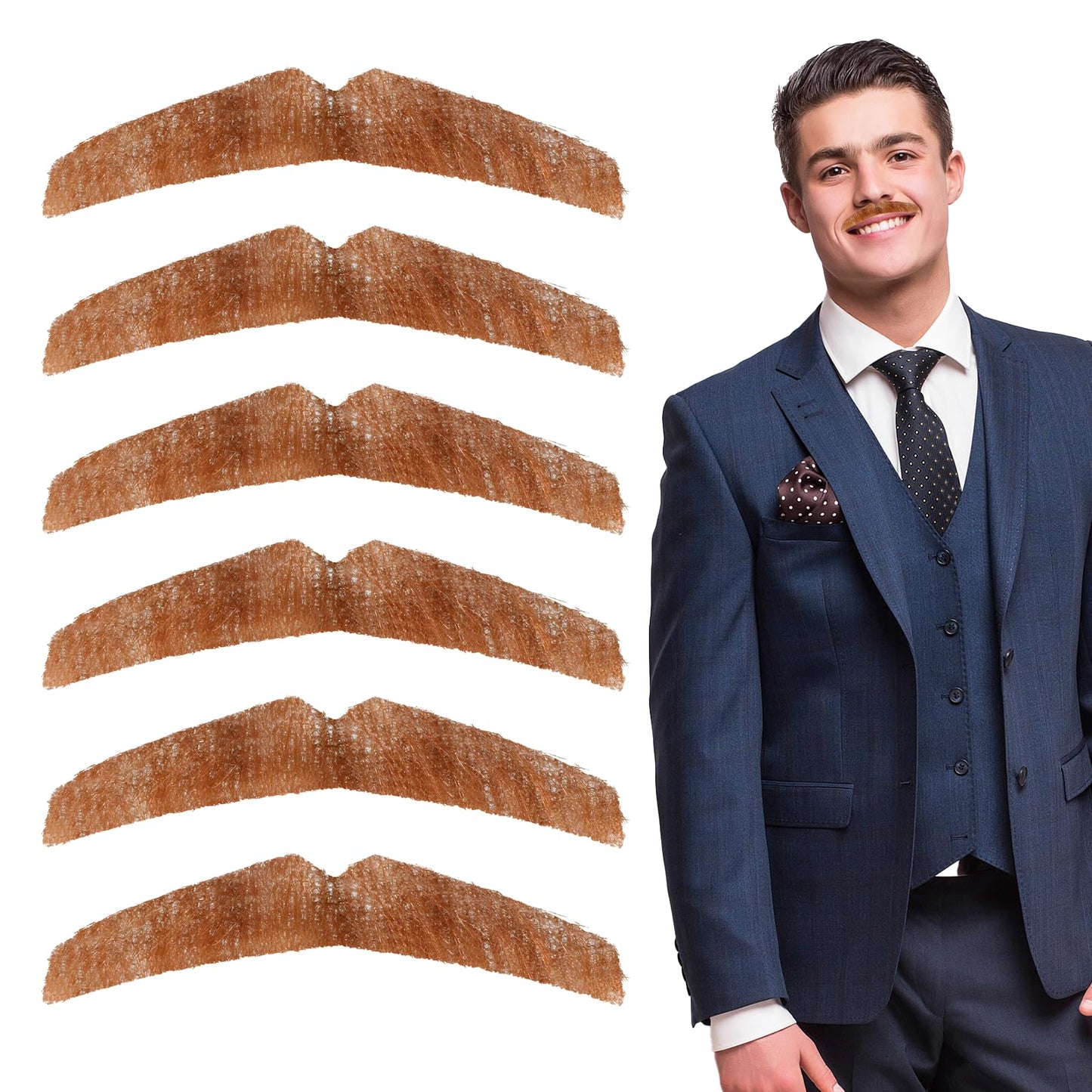 Tucnoeu 6pcs Moustache for Sticking, Artificial Fake Beard