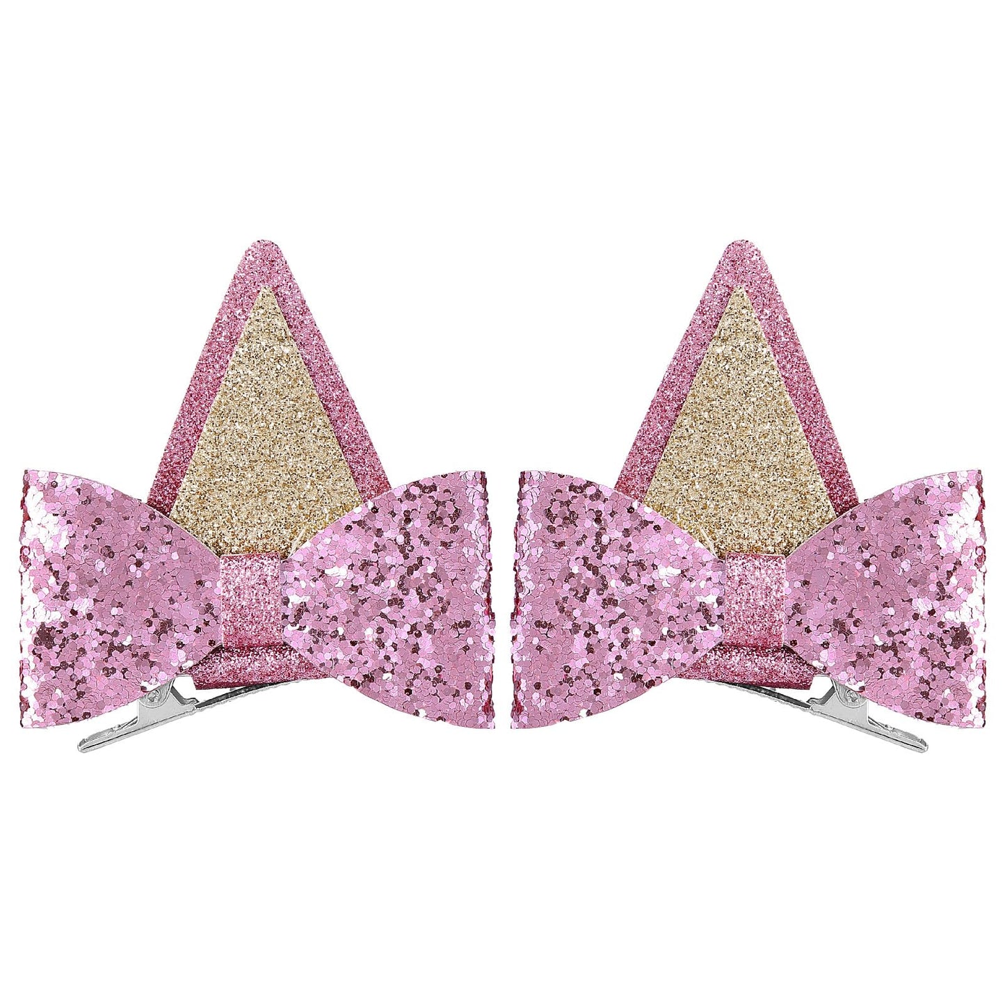 1 Pair Blue Ears Hair Clip, Dog Ears Hair Clips Glitter Blue Ears for Kids Blue Bow Hair Barrettes Birthday Decorations Halloween Costume Cosplay Accessories Party Supplies (Pink)
