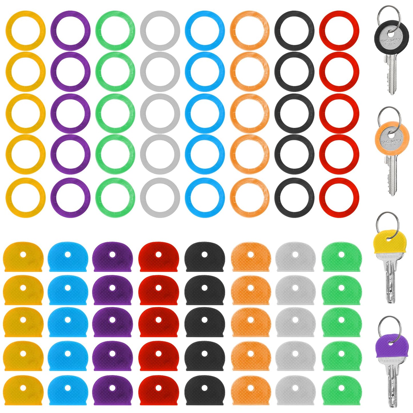 Lusofie 80Pcs Key Cover Caps 1 Inch PVC Square Key Caps Key Coding Rings Coloured Key Identifiers Marker for Regular Standard Thin Flat House Keys(2 Styles, 8 Colors)