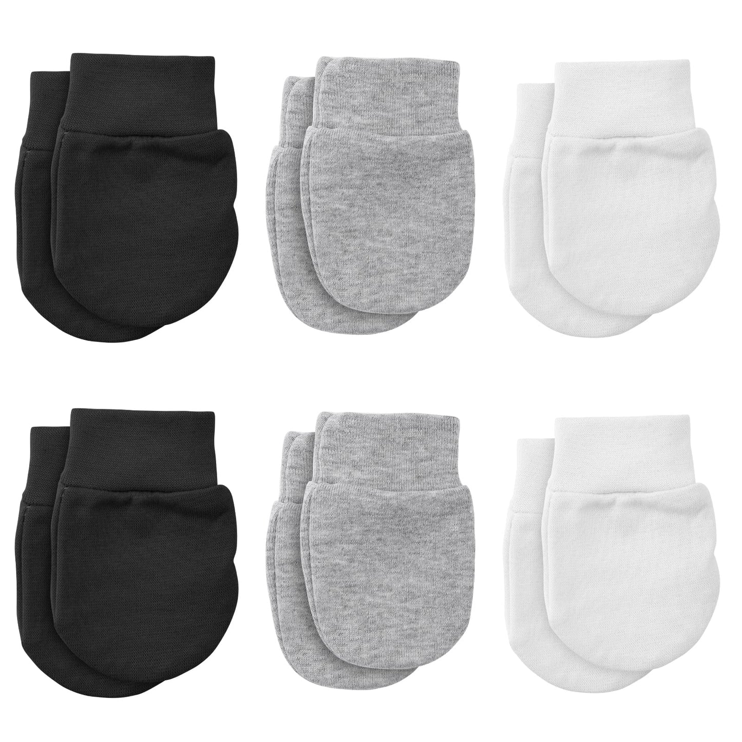 Lusofie 6 Pairs Newborn Baby Mittens Infant Toddler Gloves Soft Cotton No Scratch Mittens Gloves Baby Boys Girls for 0-6 Months(White + Light gray + Black)