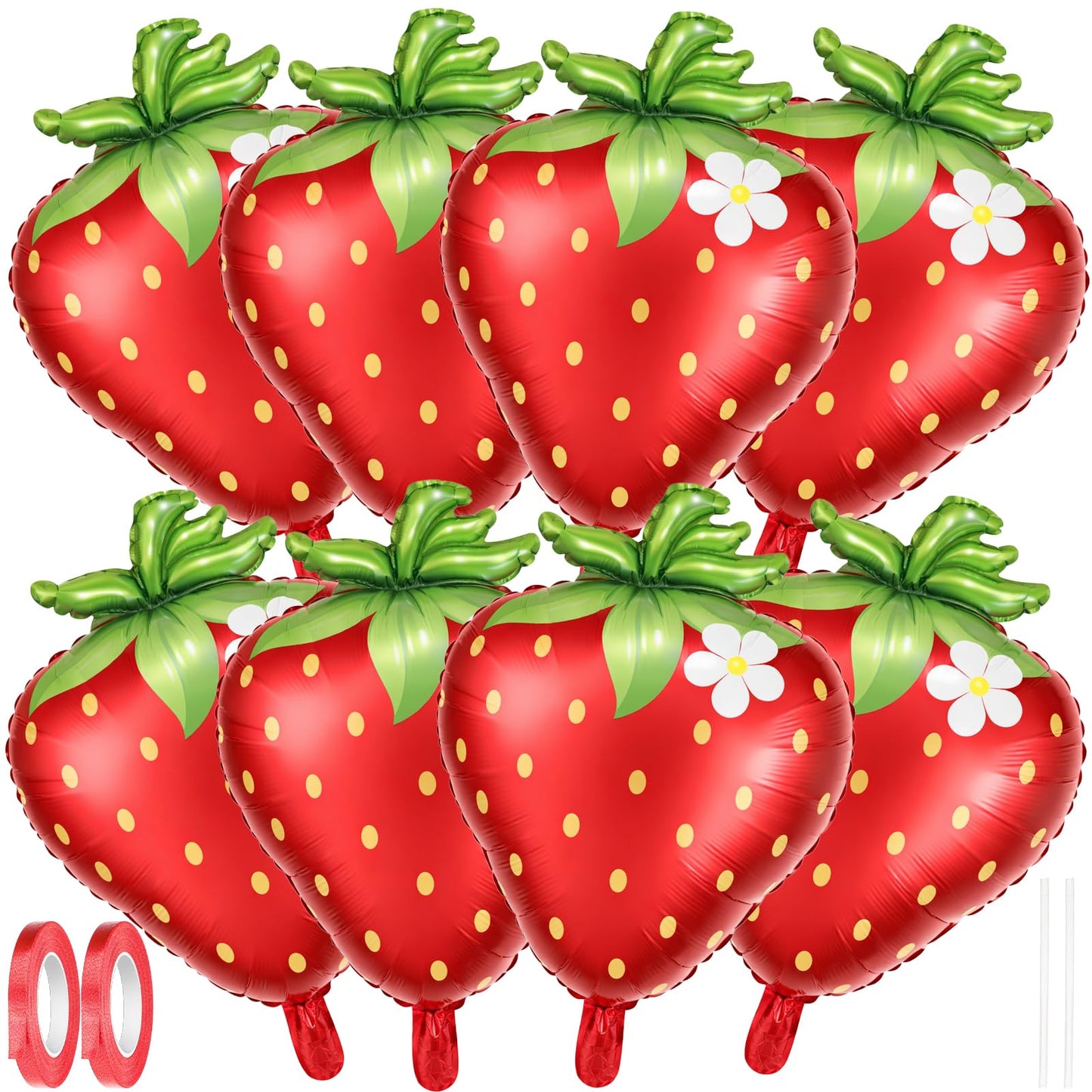 8 Pcs Strawberry Balloons 25.6" X 17.7" Strawberry Shortcake Balloons Red Strawberries Balloon Decorations for Birthday Parties, Baby Showers and Strawberry-Themed Party Decorations