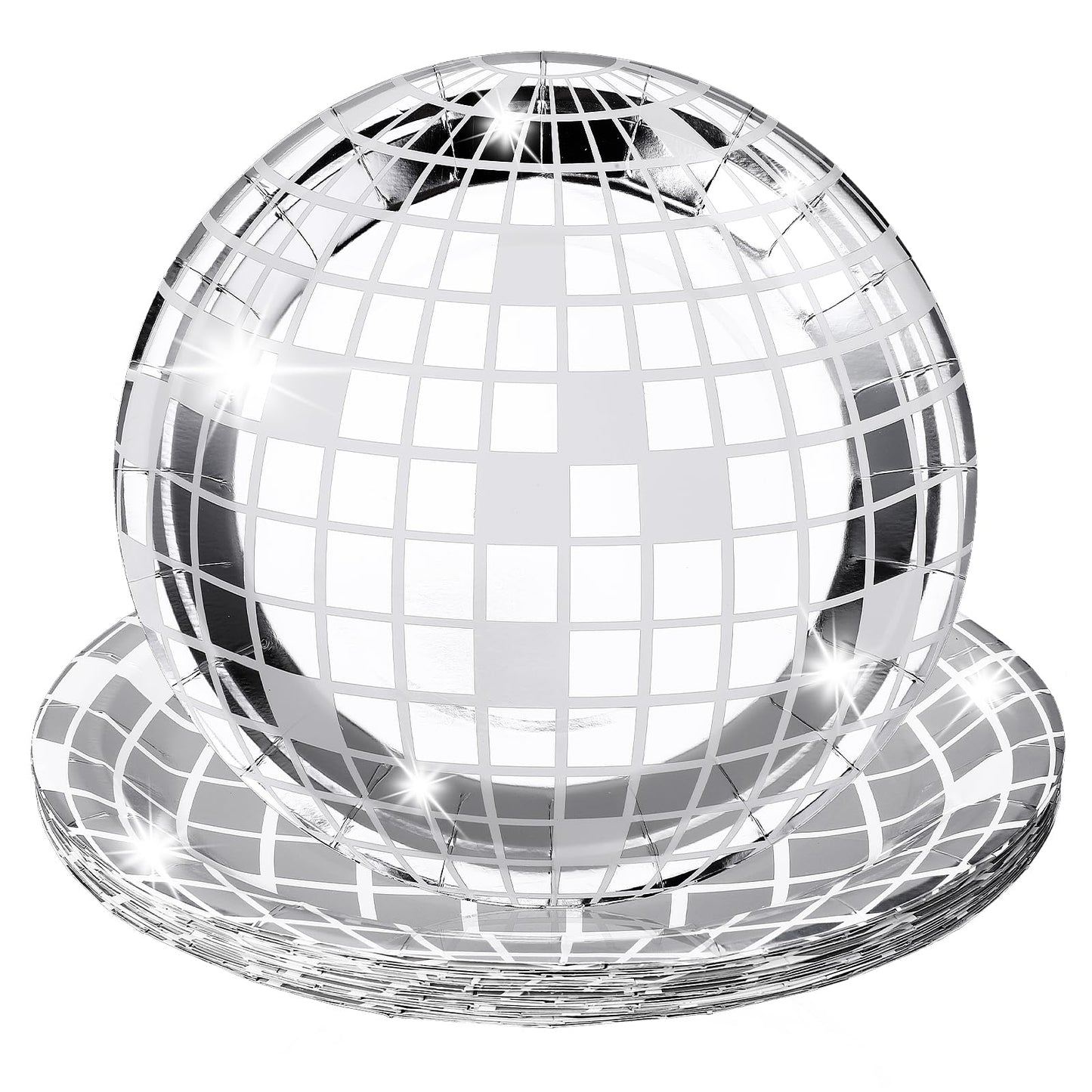 Lusofie 25Pcs Silver Party Plates 9 Inch Disco Paper Plates Party Disco Themed Party Decorations for Birthday Party, 70's Disco Party, Wedding