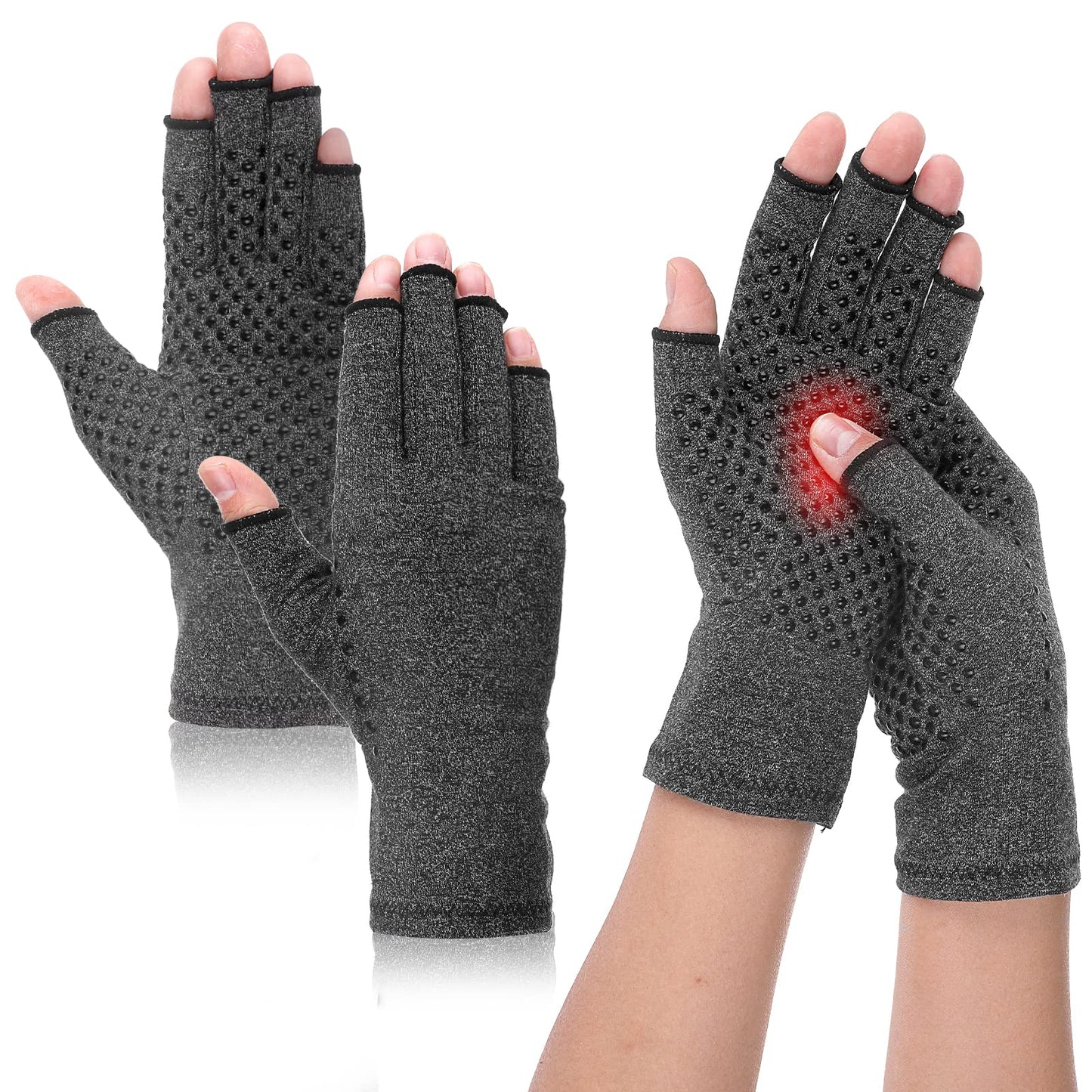 Yolev 2 Pairs Of Arthritis Gloves, Compression Gloves, Relieve Arthritis, Wrist Pain, Injury, Provides Warmth And Compression To Promote Healing, Unisex Fingerless Gloves