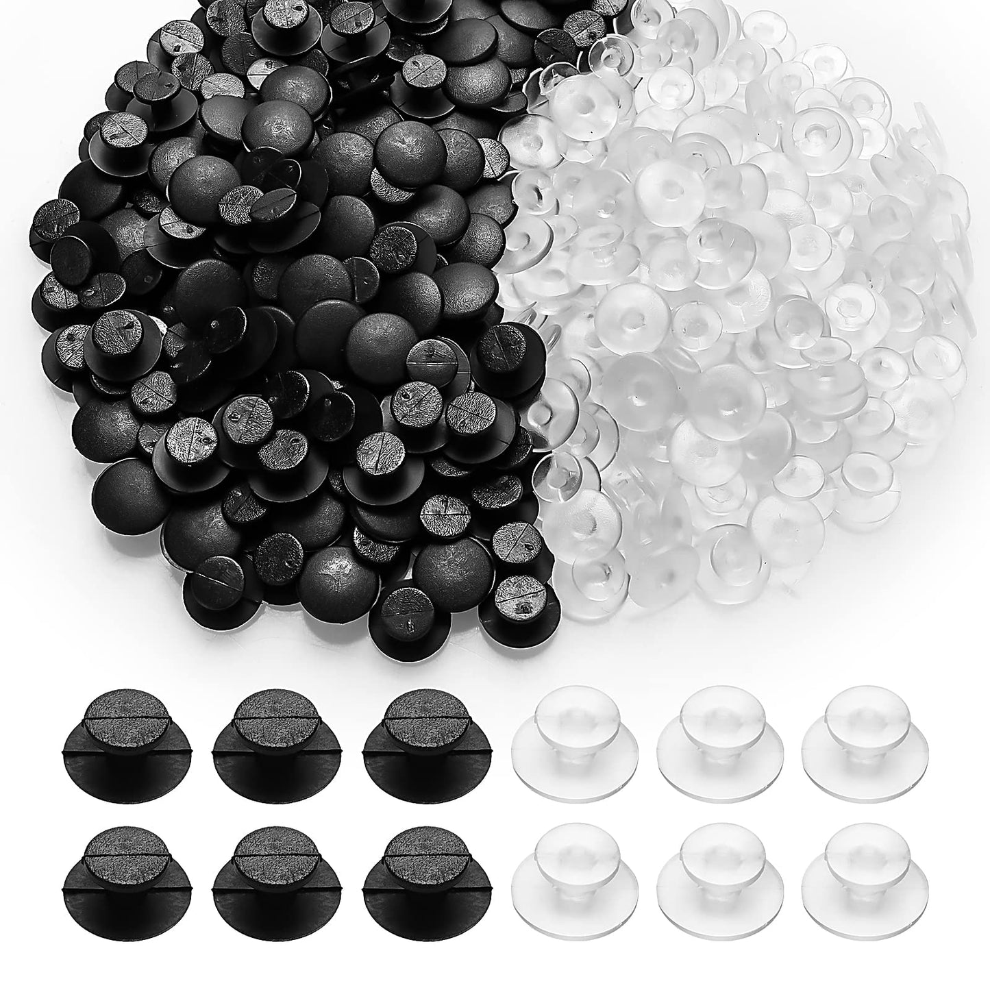 Lusofie 200 PCS Buckle Plastic Button 2 Colors Black and Transparent Buttons Charm Backs Accessories for Kids, Wristband Charm Backs(Black, Transparent)