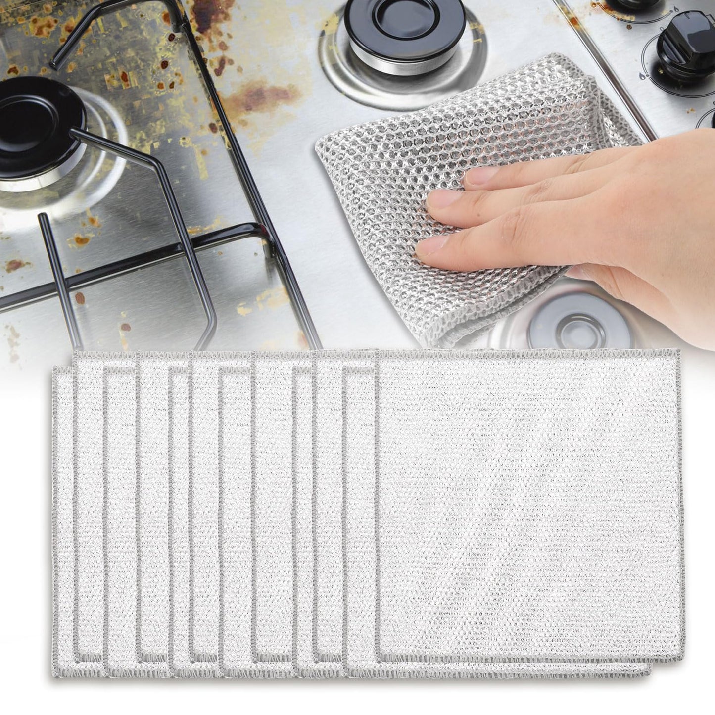 Tucnoeu 12pcs Double Non Scratch Wire Dishcloth,Multipurpose Wire Cleaning Cloths,Resuable Kitchen Microfibre Cleaning Cloth for Kitchen Dish Sink Stove Top