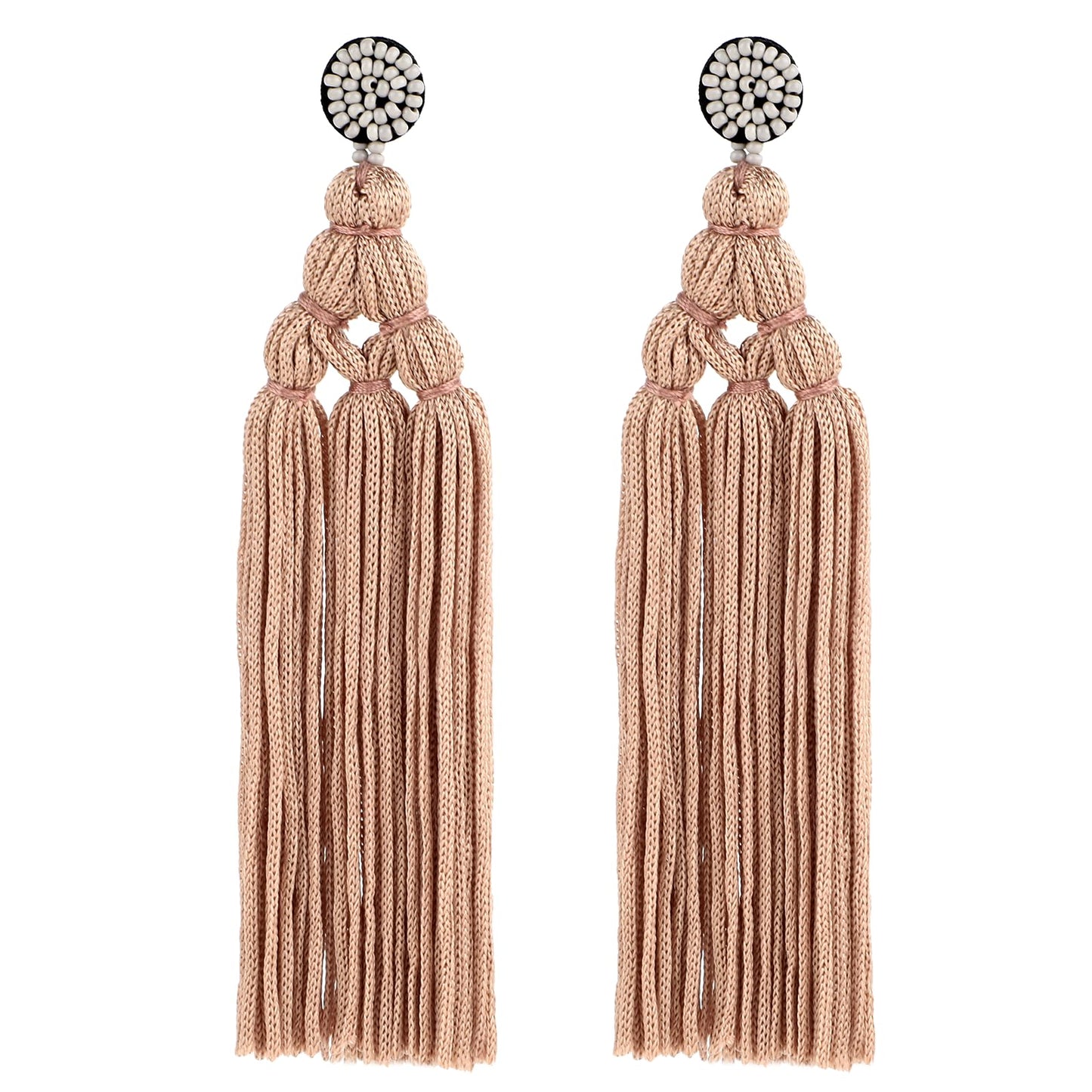 Bohemian Tassel Earrings for Women Boho Chandelier Statement Dangling Earrings Long Woven Thread Fringe Drop Earrings for Birthday Christmas Wedding Valentines Day Gift (Camel)