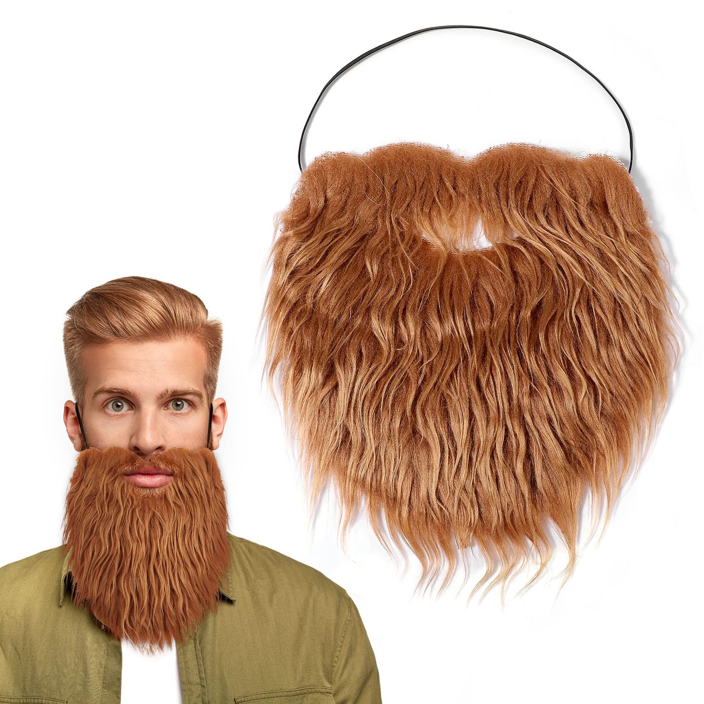 Fake Beard Costume Realistic Beard with Elastic Rope Easy To Wear Fake Mustache Old Man Woman Costume Beard For Adult Halloween Christmas Cosplay Party Accessories(Brown)